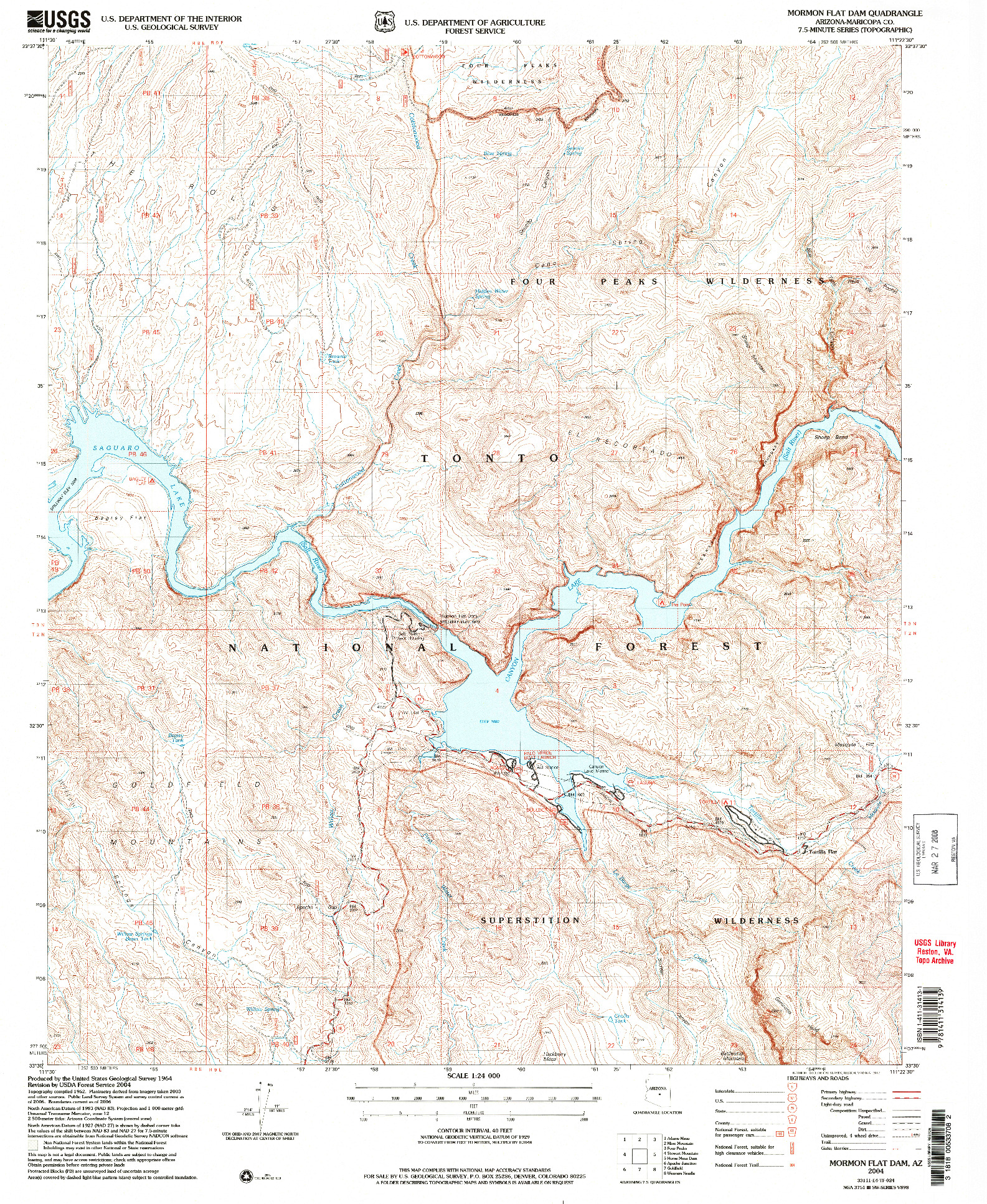 USGS 1:24000-SCALE QUADRANGLE FOR MORMON FLAT DAM, AZ 2004
