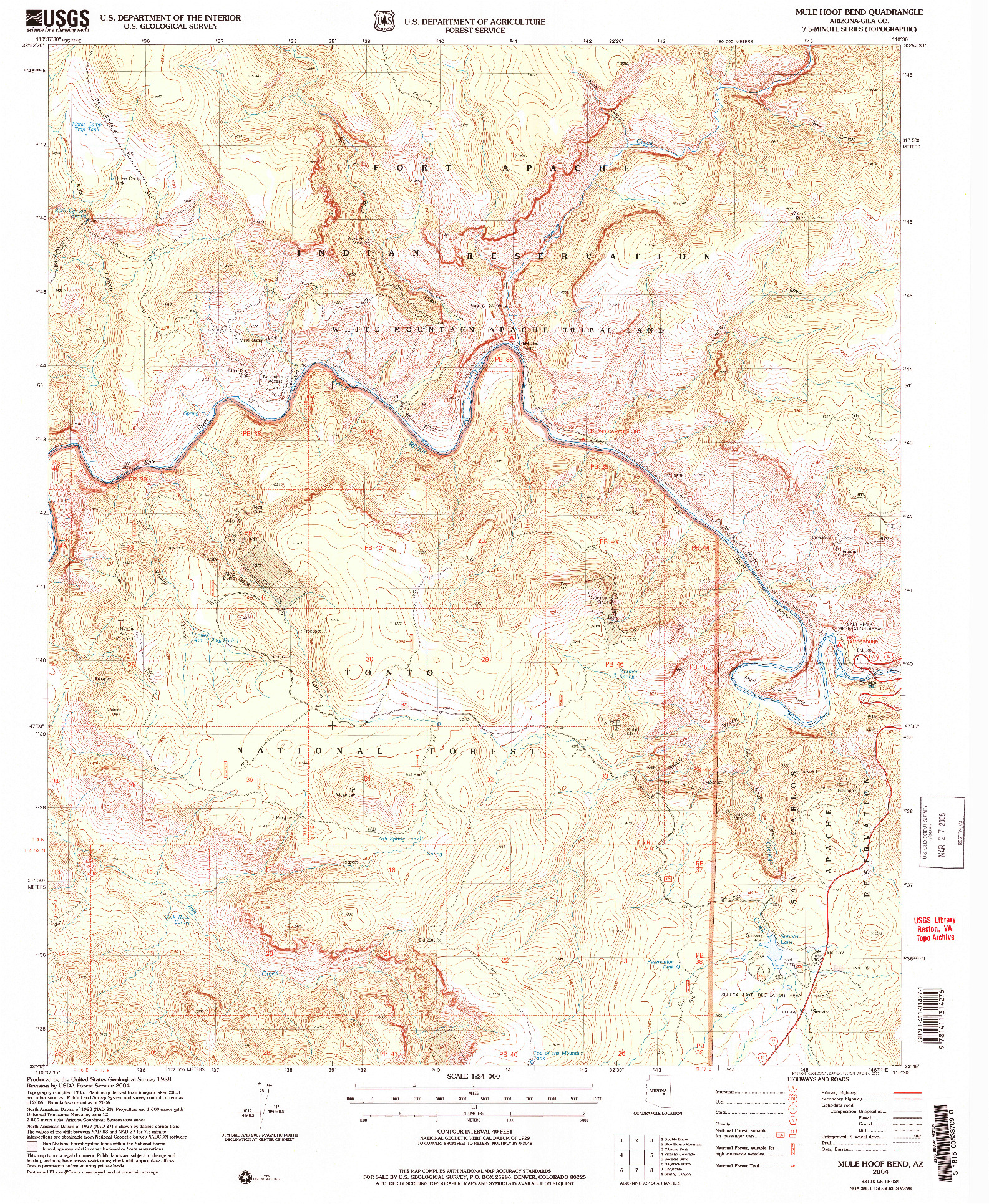 USGS 1:24000-SCALE QUADRANGLE FOR MULE HOOF BEND, AZ 2004