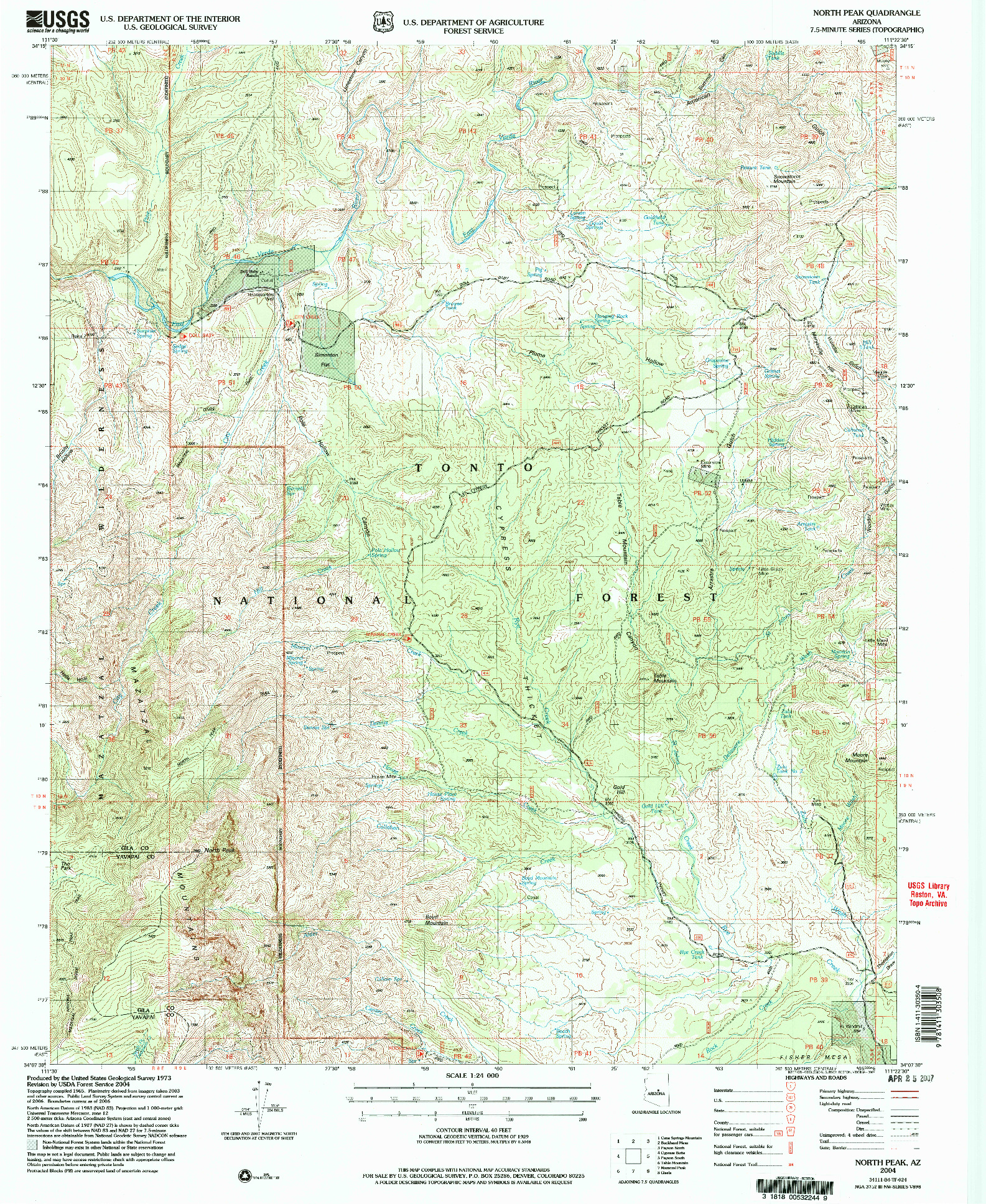 USGS 1:24000-SCALE QUADRANGLE FOR NORTH PEAK, AZ 2004