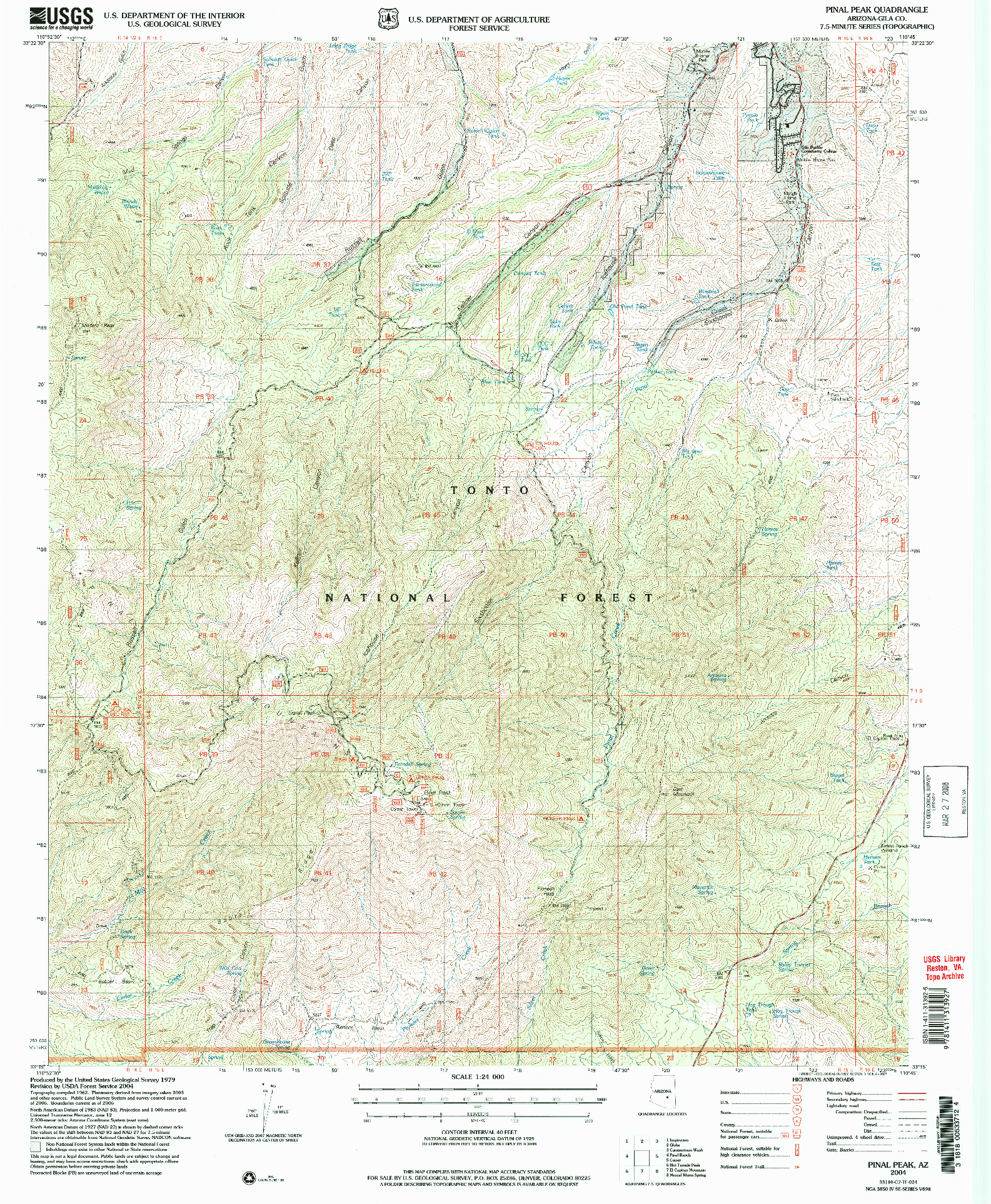 USGS 1:24000-SCALE QUADRANGLE FOR PINAL PEAK, AZ 2004