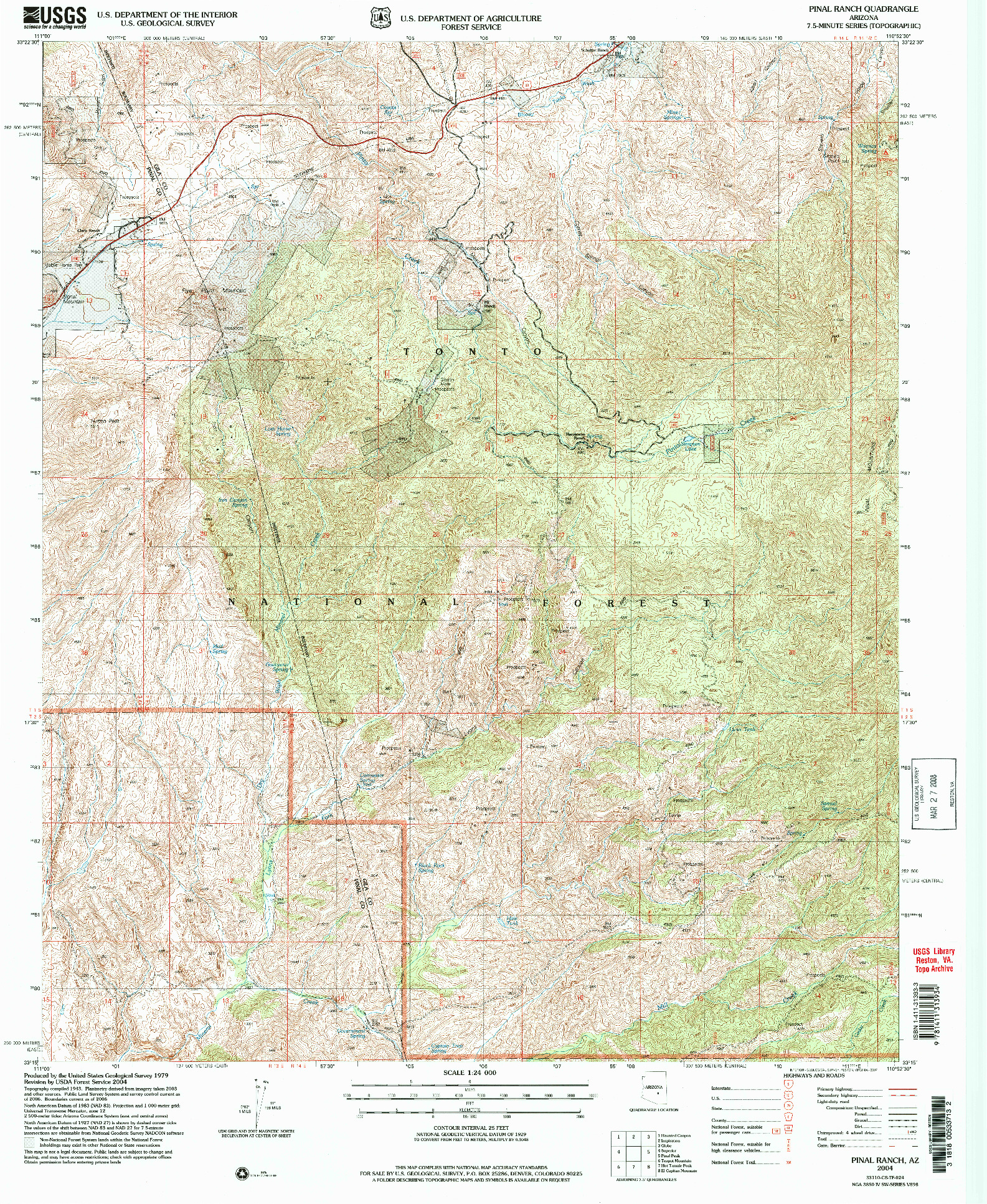 USGS 1:24000-SCALE QUADRANGLE FOR PINAL RANCH, AZ 2004