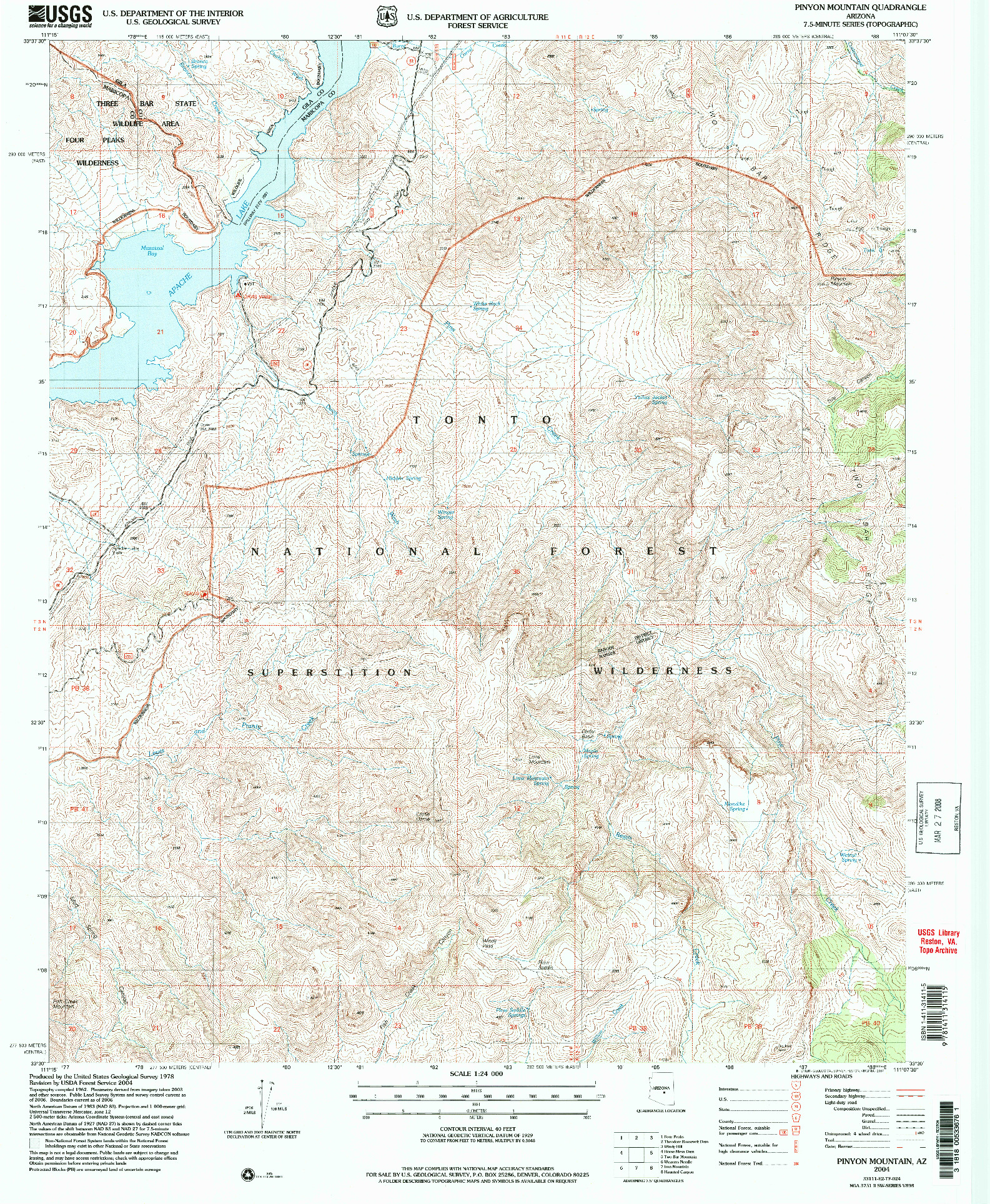 USGS 1:24000-SCALE QUADRANGLE FOR PINYON MOUNTAIN, AZ 2004