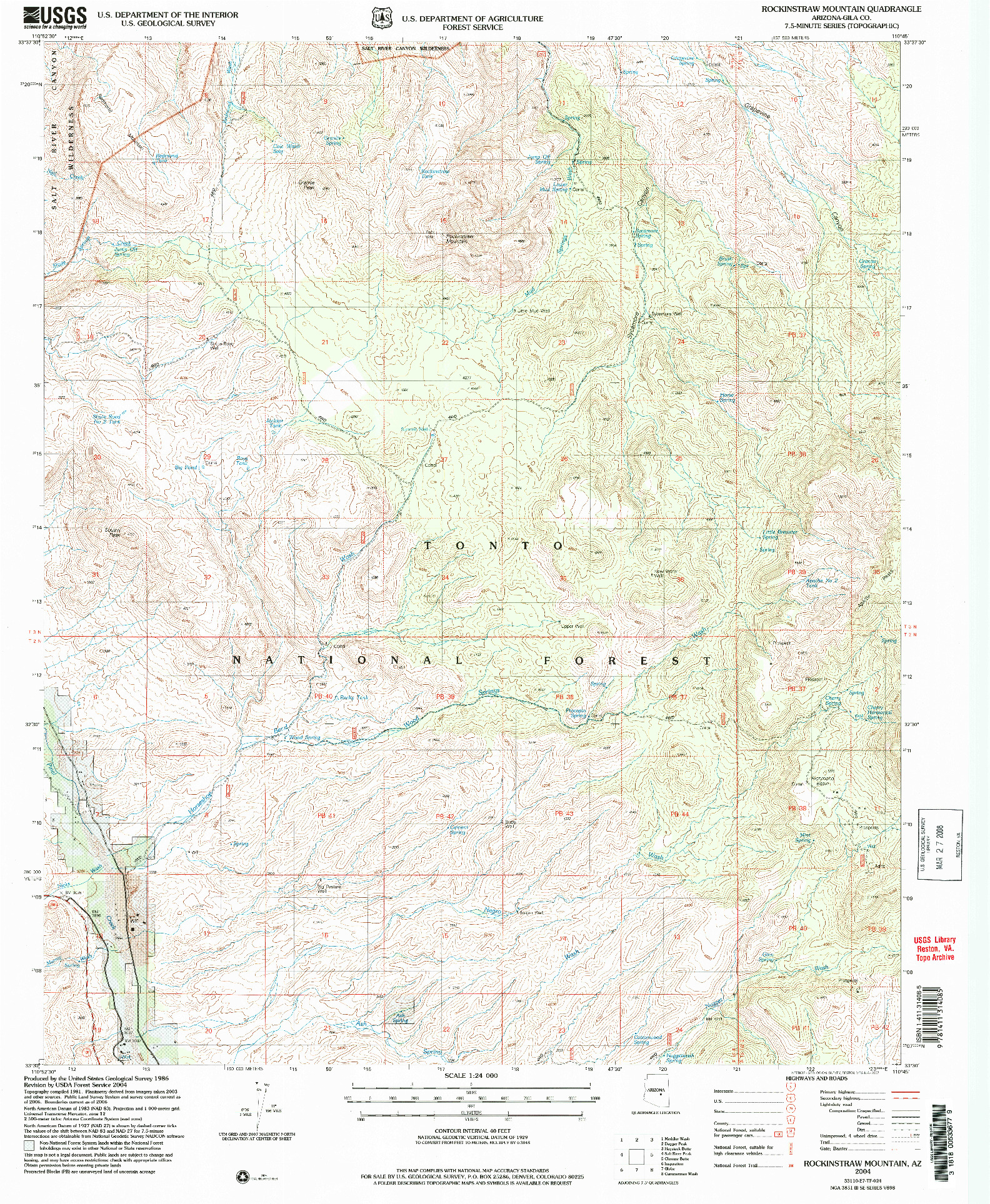 USGS 1:24000-SCALE QUADRANGLE FOR ROCKINSTRAW MOUNTAIN, AZ 2004