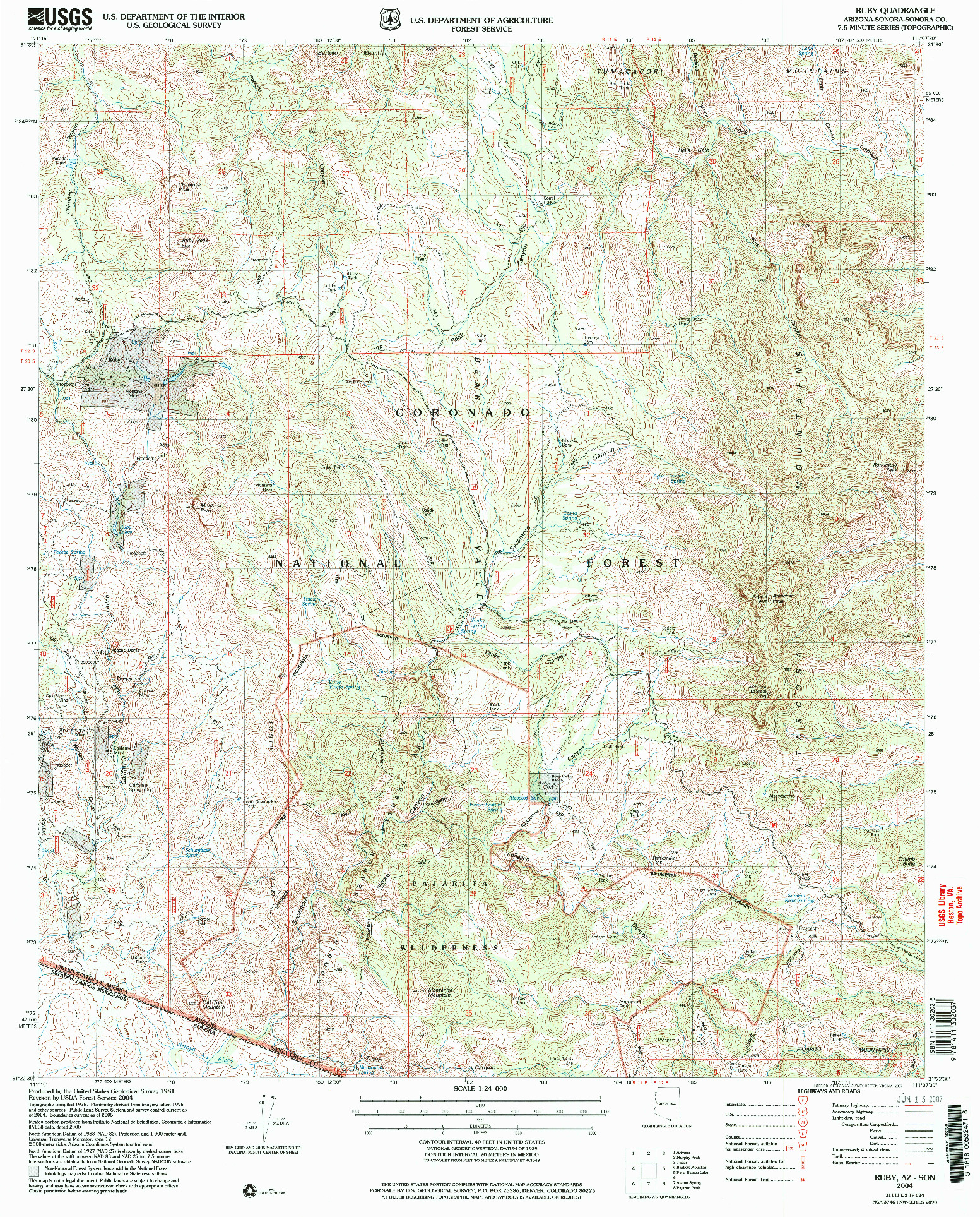 USGS 1:24000-SCALE QUADRANGLE FOR RUBY, AZ 2004