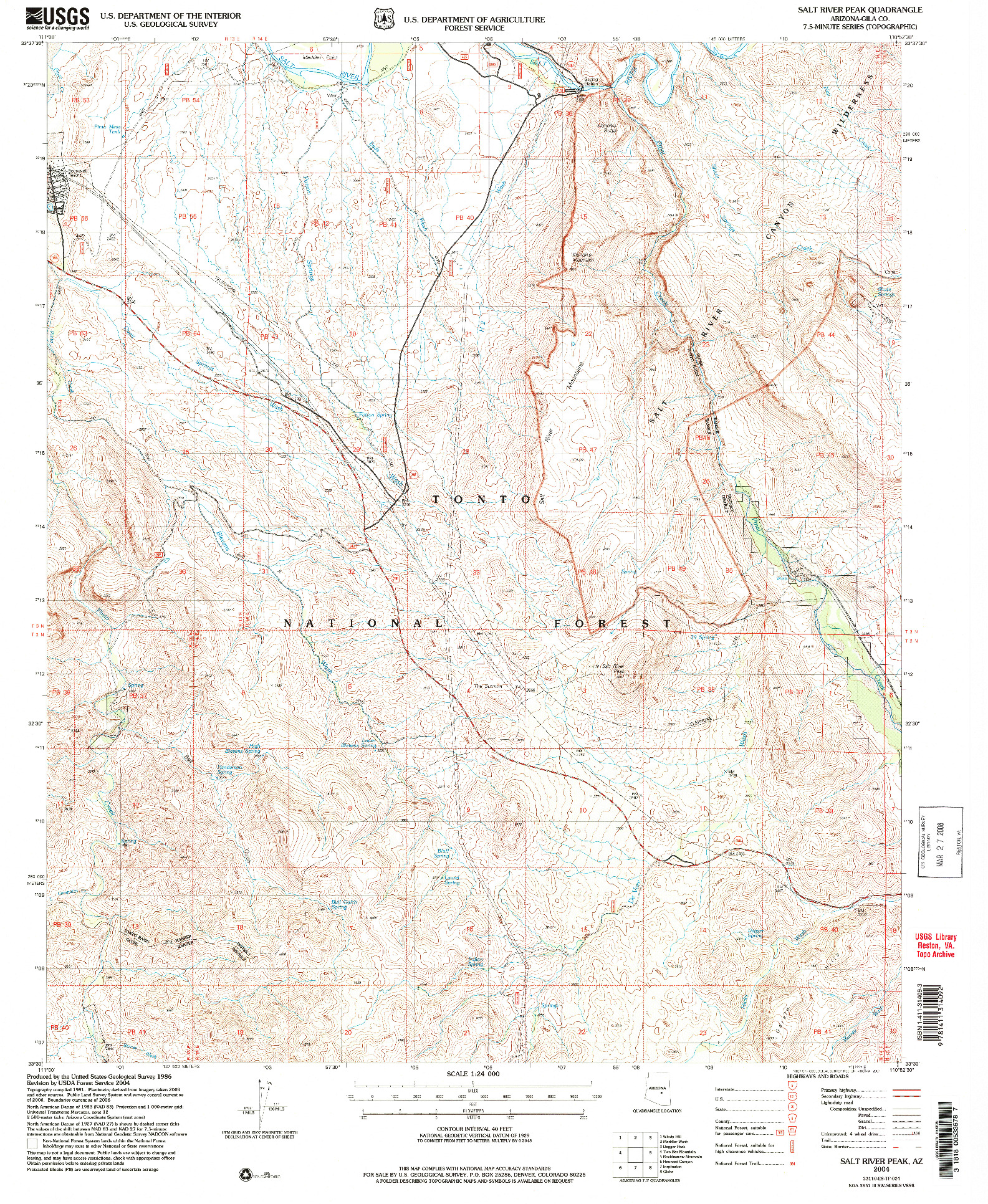 USGS 1:24000-SCALE QUADRANGLE FOR SALT RIVER PEAK, AZ 2004