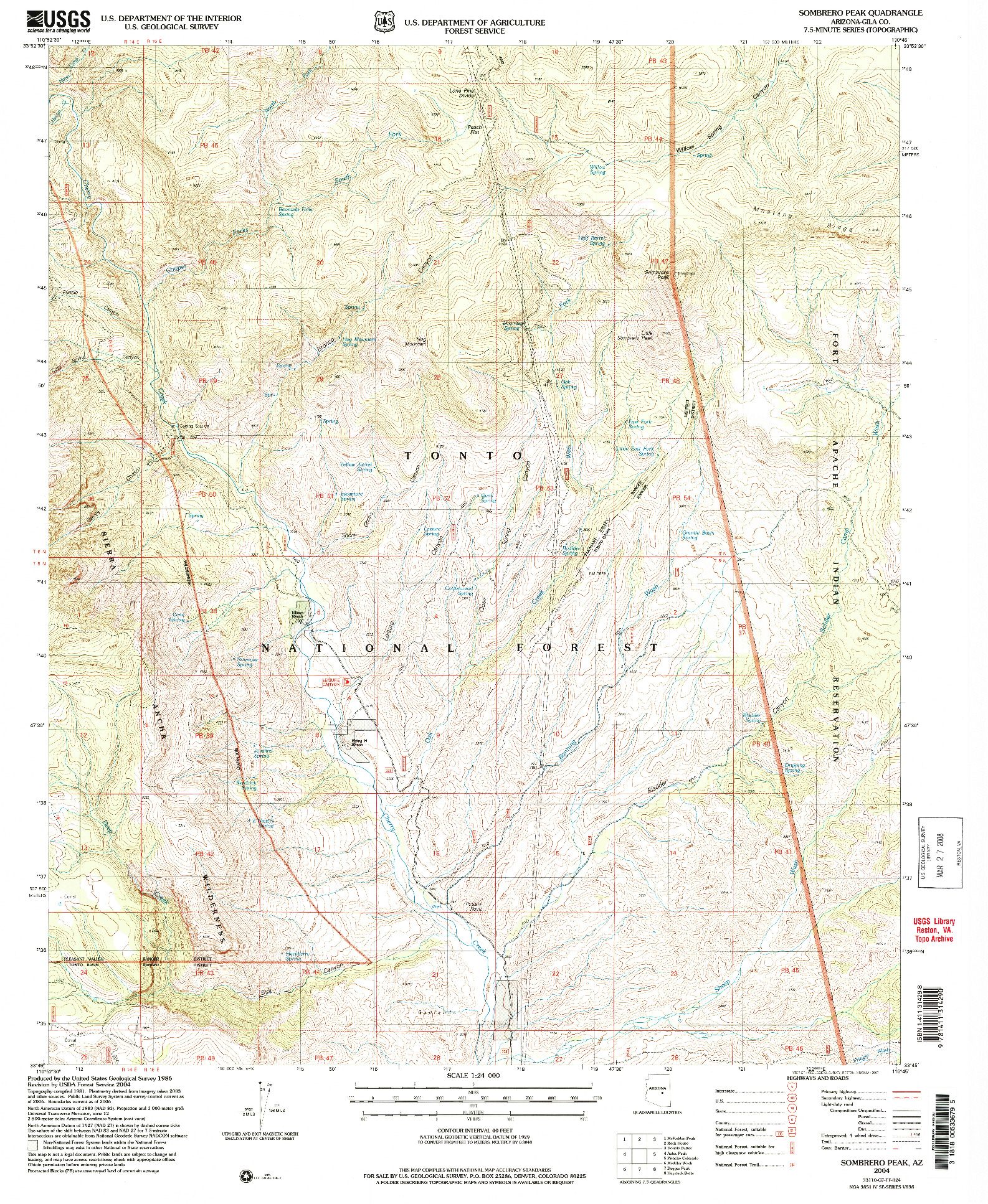USGS 1:24000-SCALE QUADRANGLE FOR SOMBRERO PEAK, AZ 2004