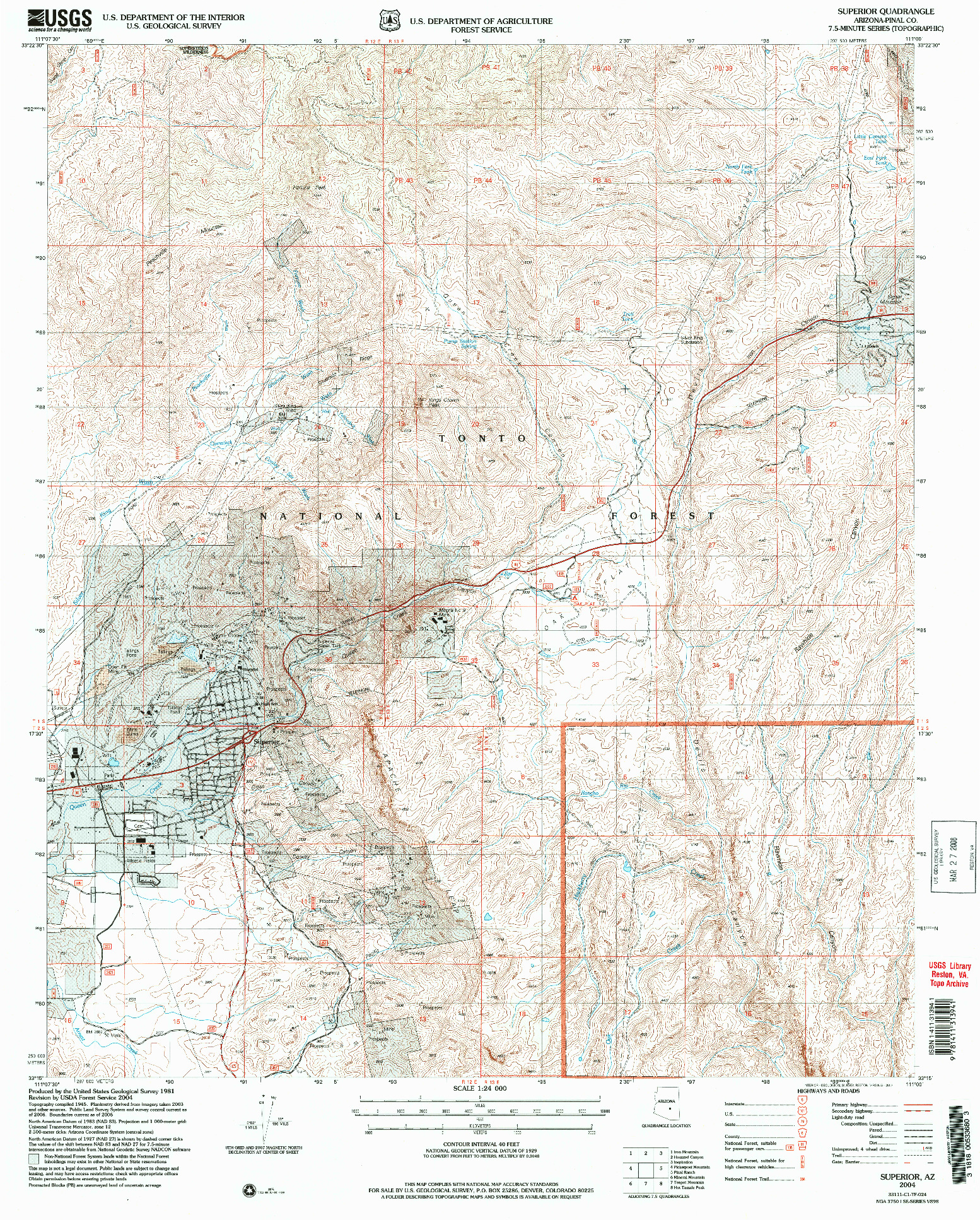 USGS 1:24000-SCALE QUADRANGLE FOR SUPERIOR, AZ 2004