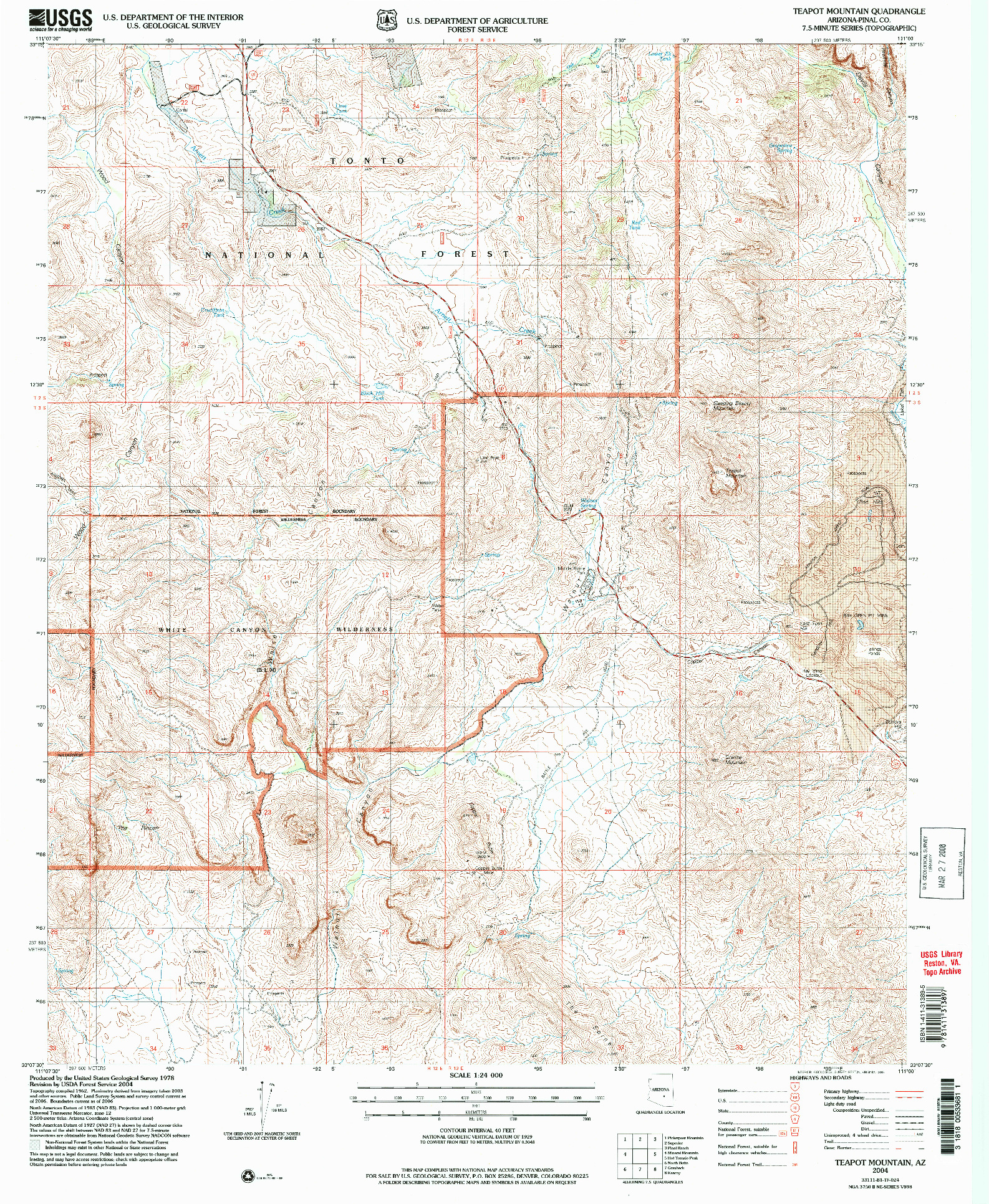 USGS 1:24000-SCALE QUADRANGLE FOR TEAPOT MOUNTAIN, AZ 2004