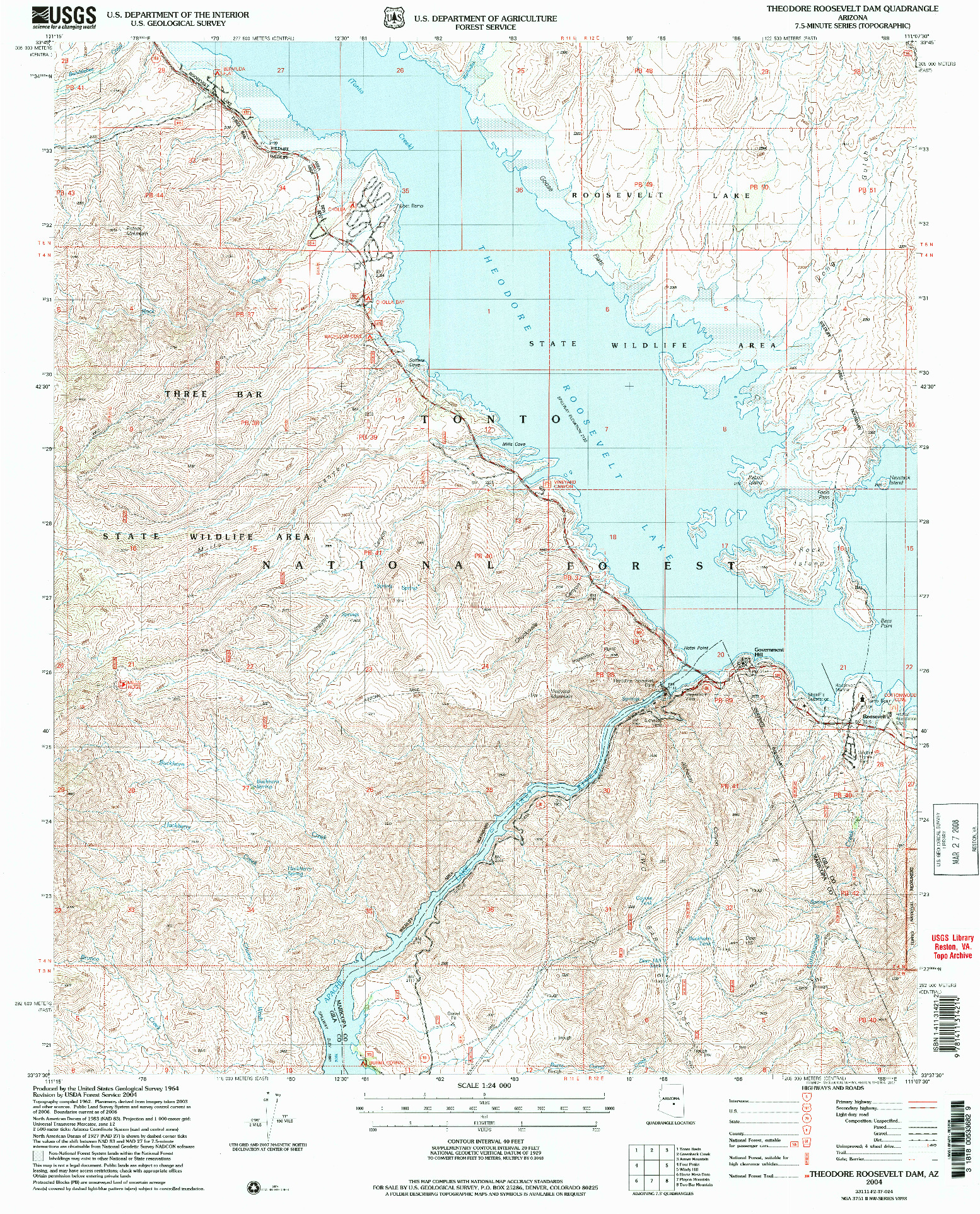 USGS 1:24000-SCALE QUADRANGLE FOR THEODORE ROOSEVELT DAM, AZ 2004