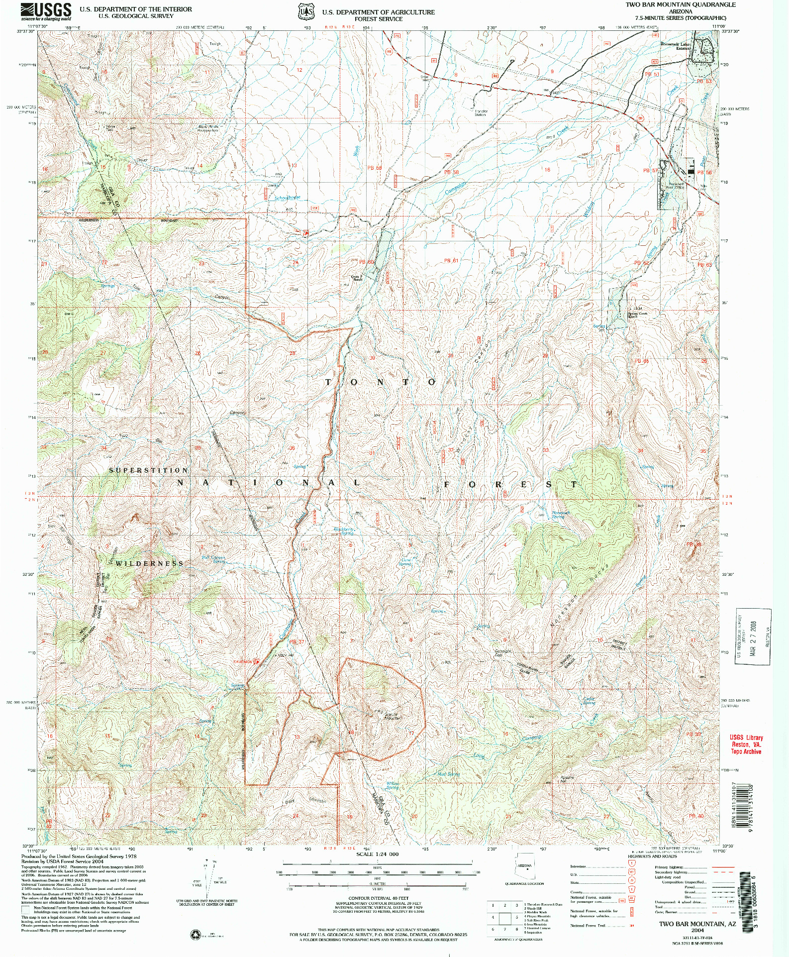 USGS 1:24000-SCALE QUADRANGLE FOR TWO BAR MOUNTAIN, AZ 2004