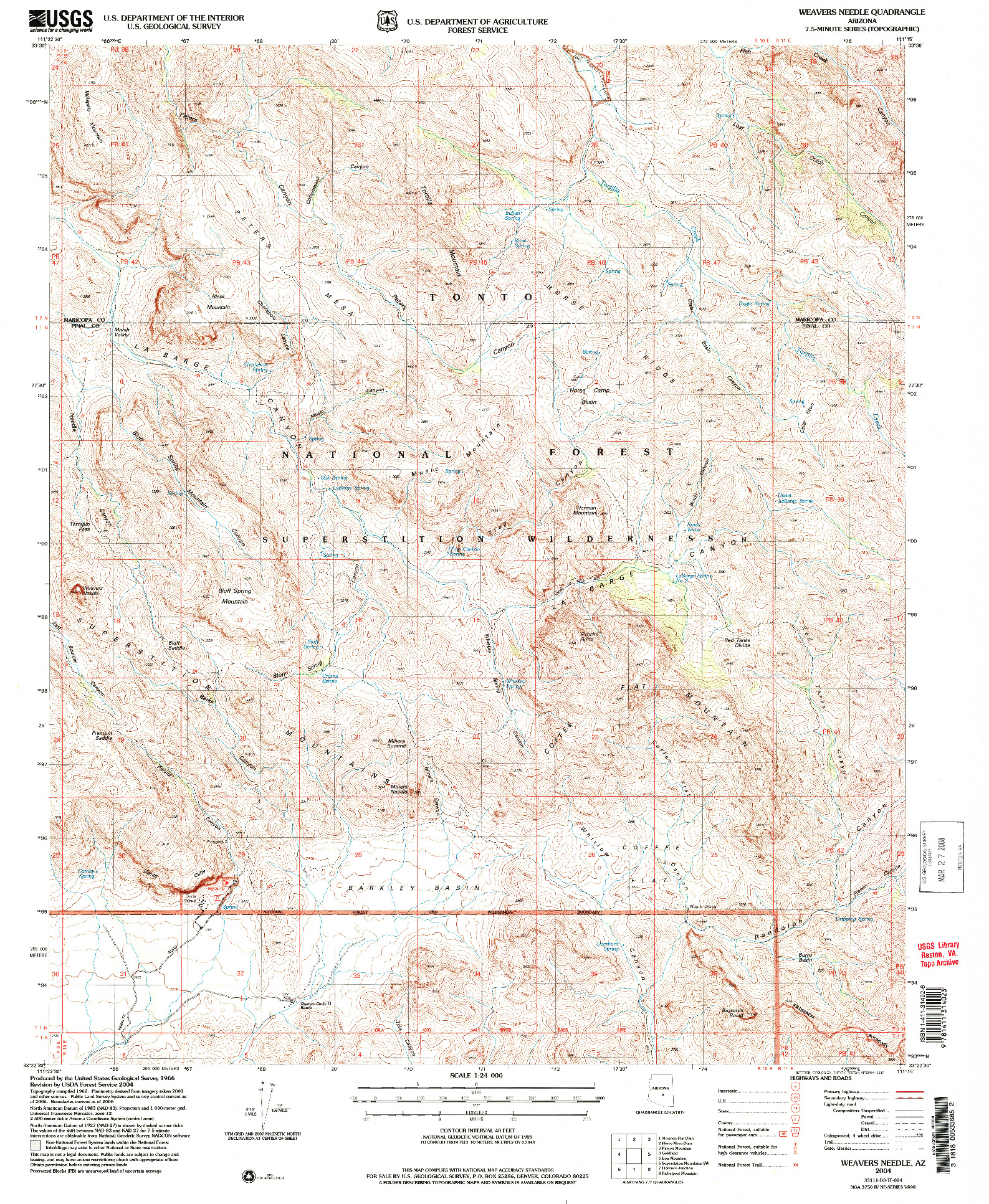 USGS 1:24000-SCALE QUADRANGLE FOR WEAVERS NEEDLE, AZ 2004