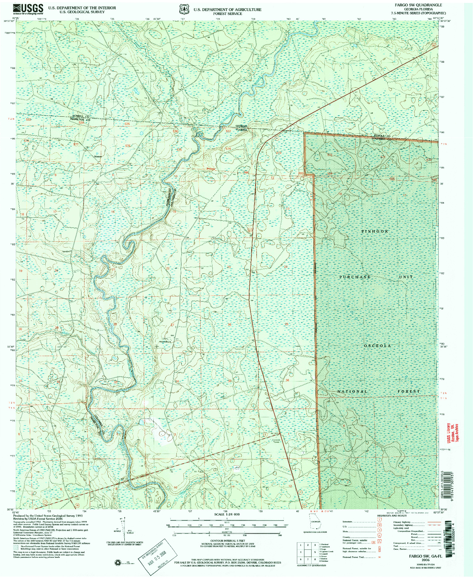 USGS 1:24000-SCALE QUADRANGLE FOR FARGO SW, GA 2006