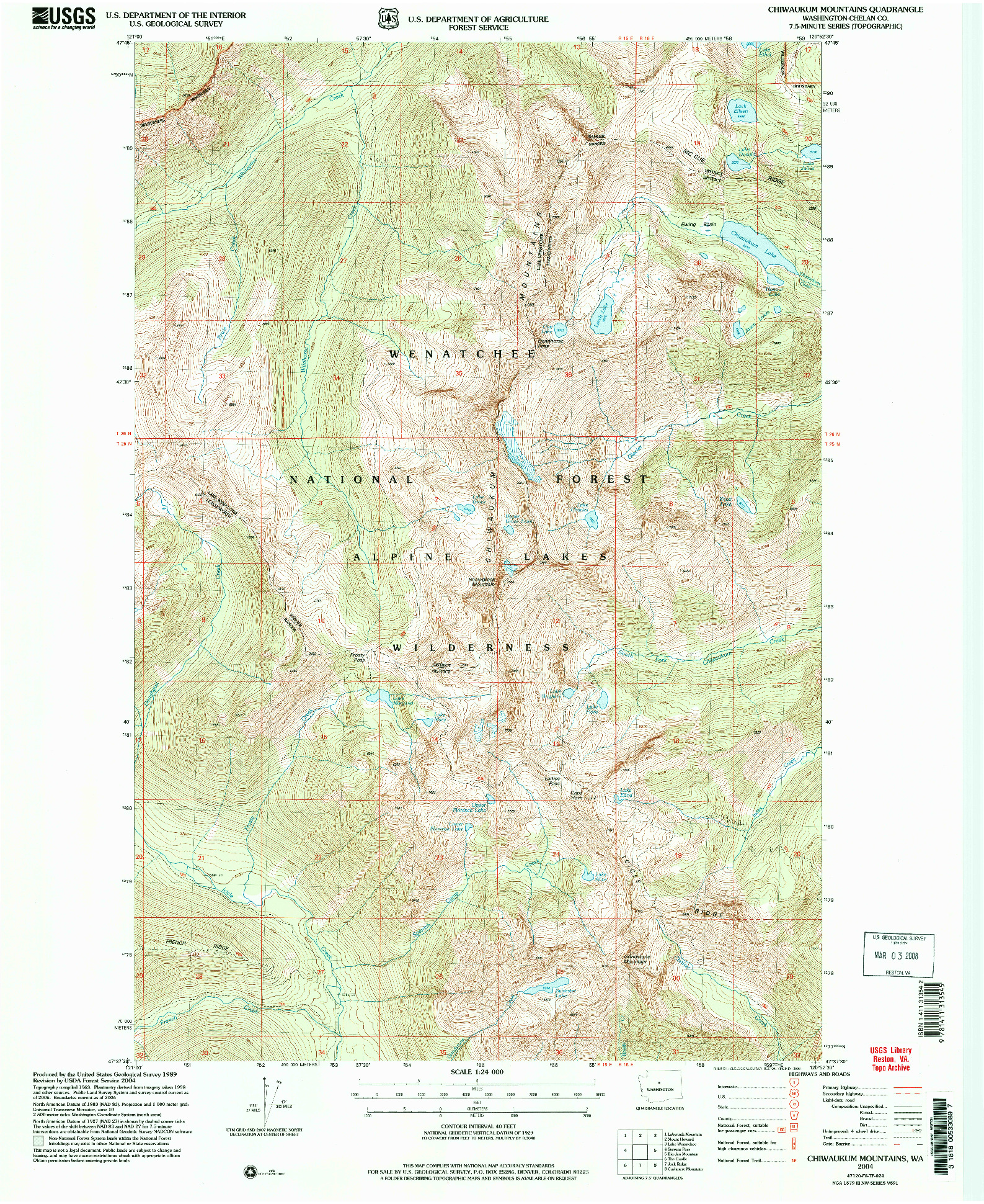 USGS 1:24000-SCALE QUADRANGLE FOR CHIWAUKUM MOUNTAINS, WA 2004