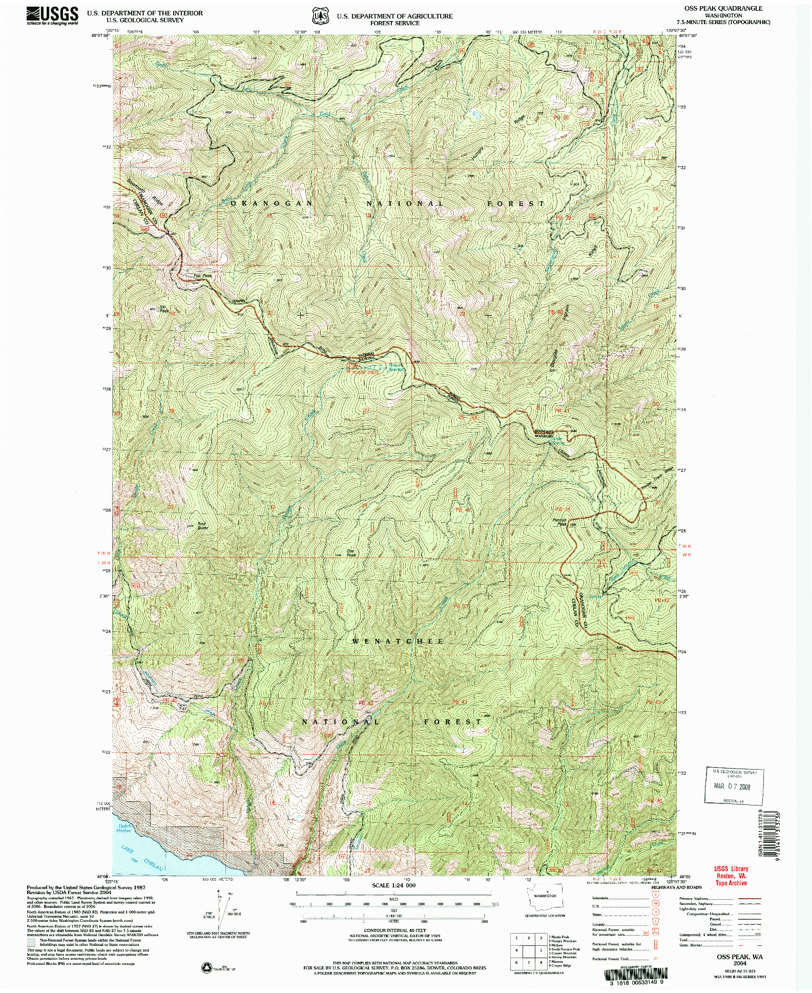 USGS 1:24000-SCALE QUADRANGLE FOR OSS PEAK, WA 2004