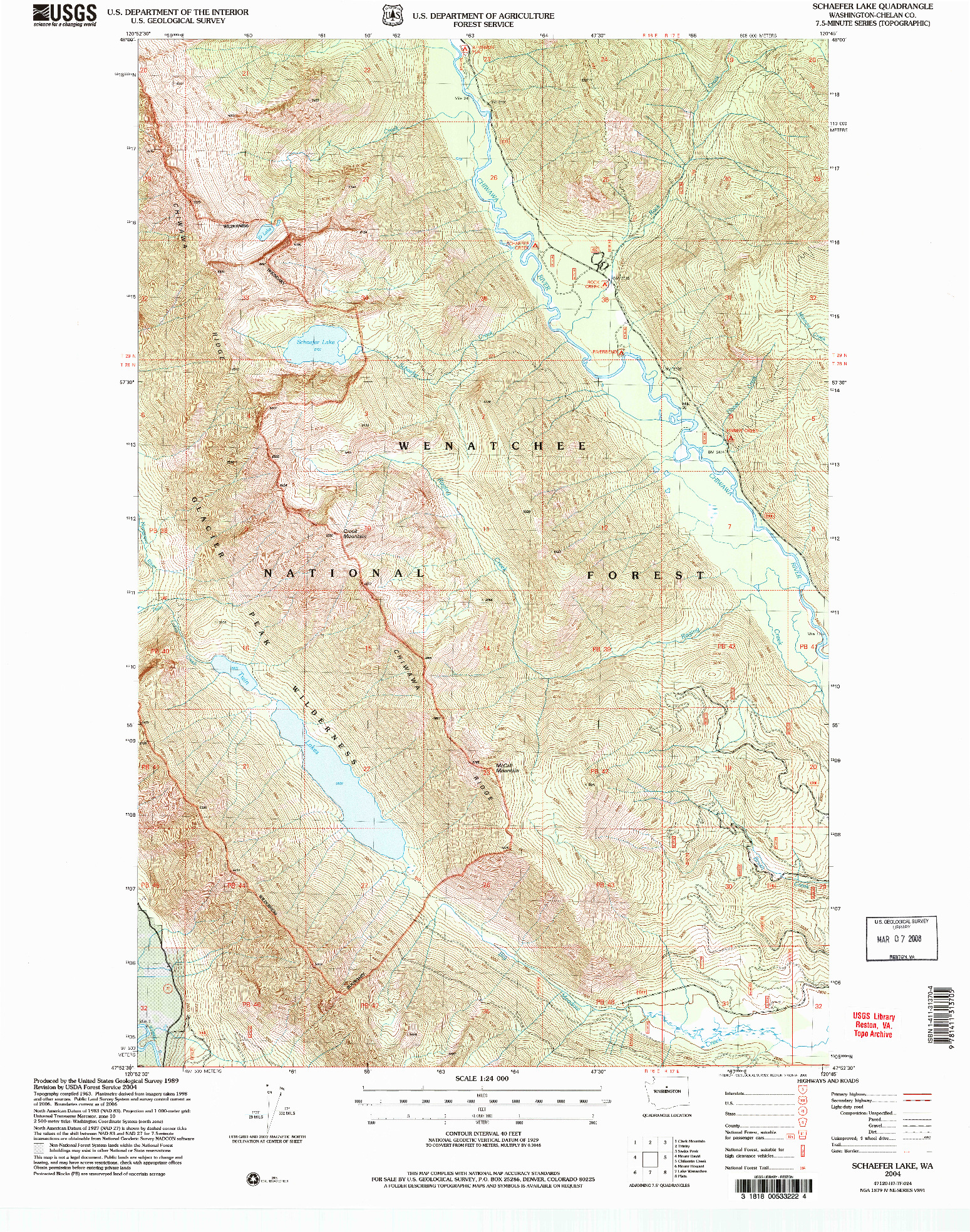 USGS 1:24000-SCALE QUADRANGLE FOR SCHAFFER LAKE, WA 2004