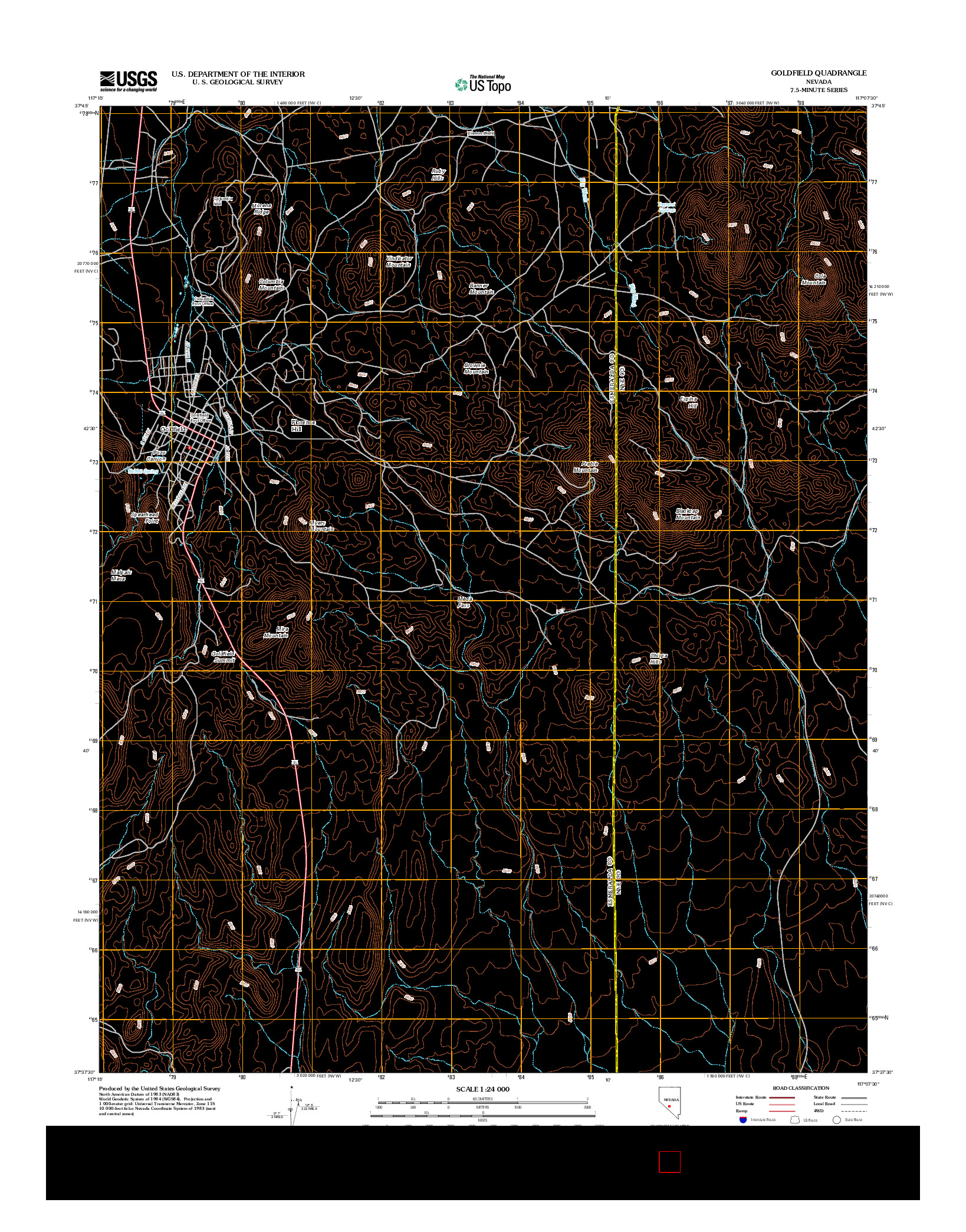 USGS US TOPO 7.5-MINUTE MAP FOR GOLDFIELD, NV 2012