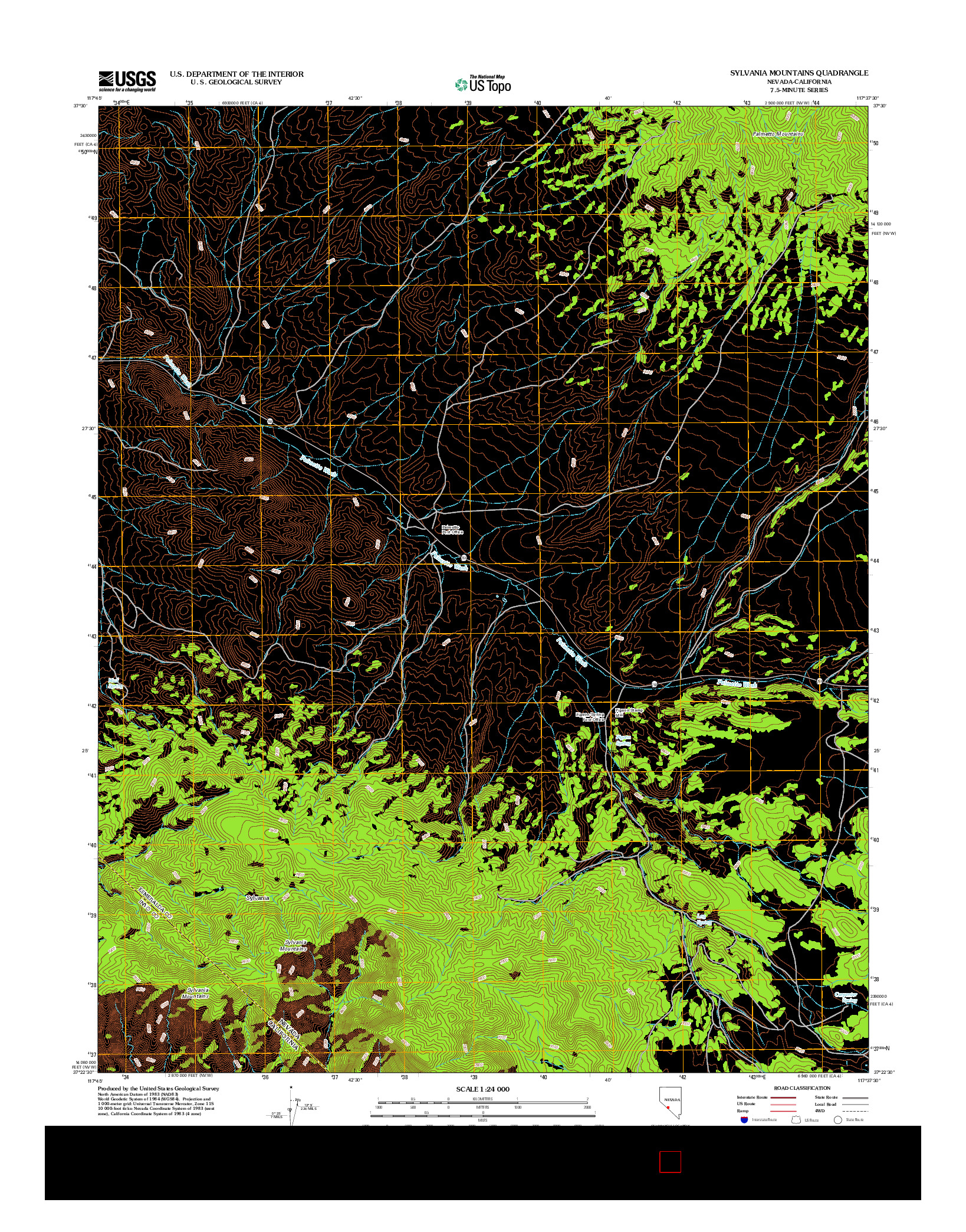 USGS US TOPO 7.5-MINUTE MAP FOR SYLVANIA MOUNTAINS, NV-CA 2012