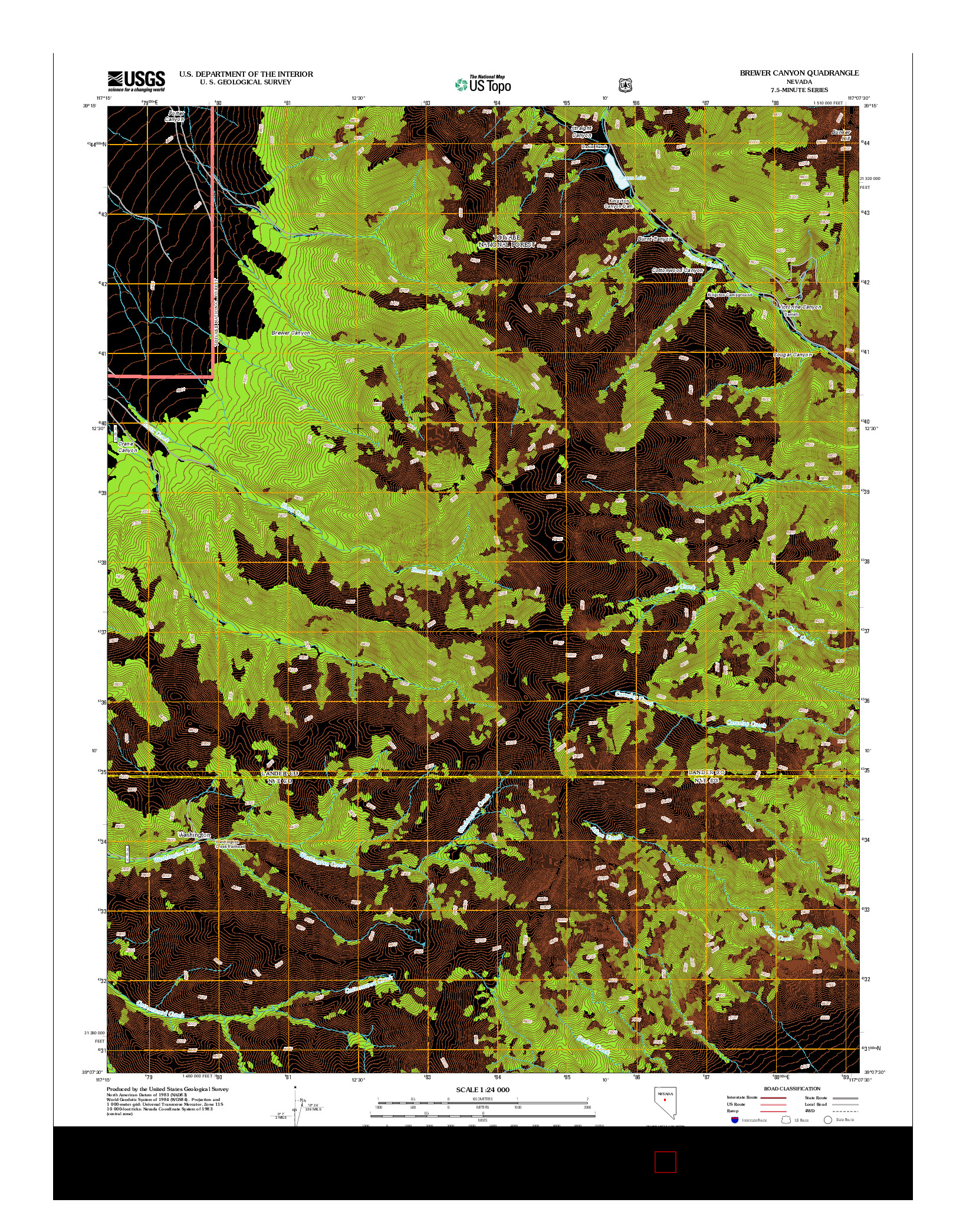 USGS US TOPO 7.5-MINUTE MAP FOR BREWER CANYON, NV 2012