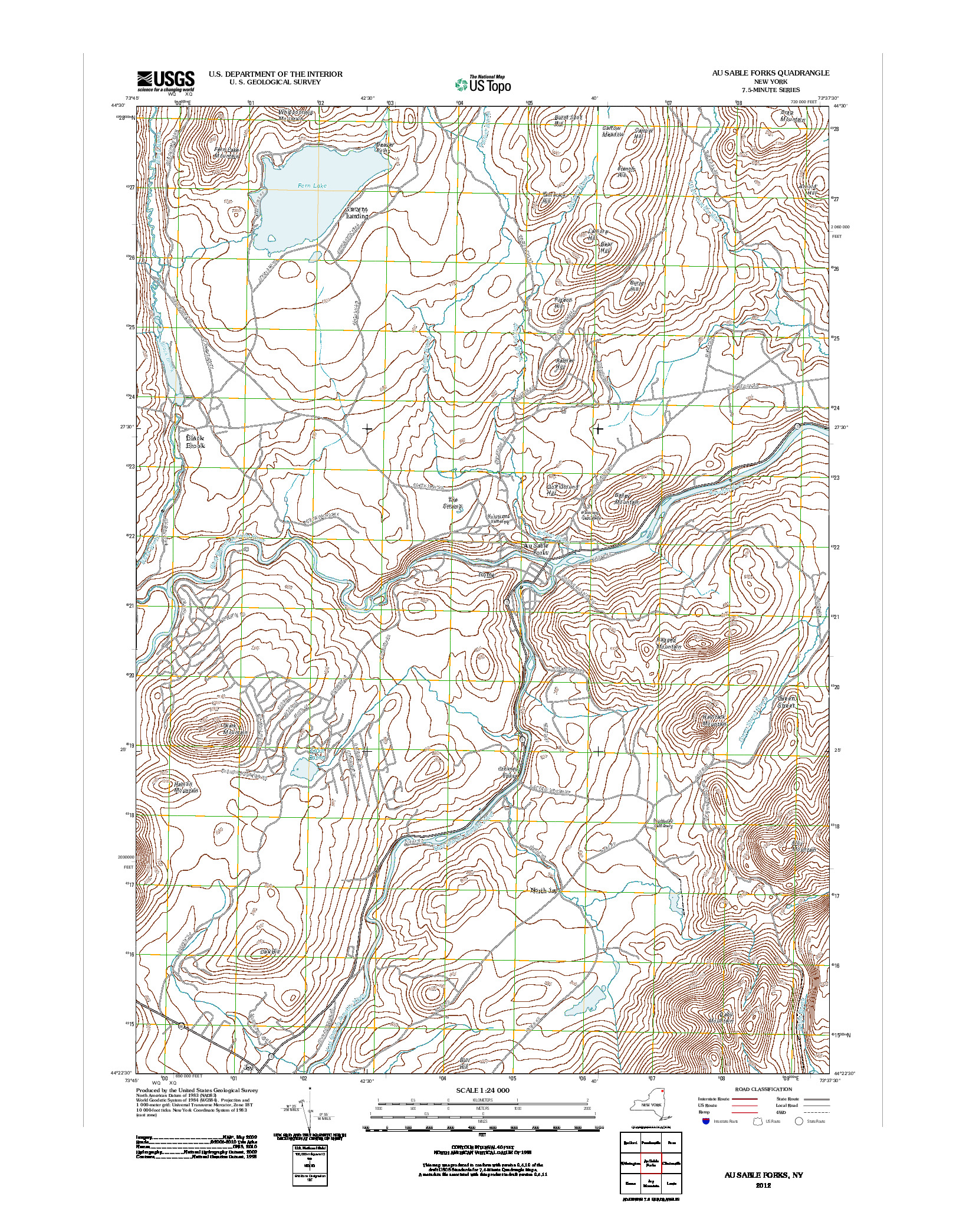 USGS US TOPO 7.5-MINUTE MAP FOR AU SABLE FORKS, NY 2012