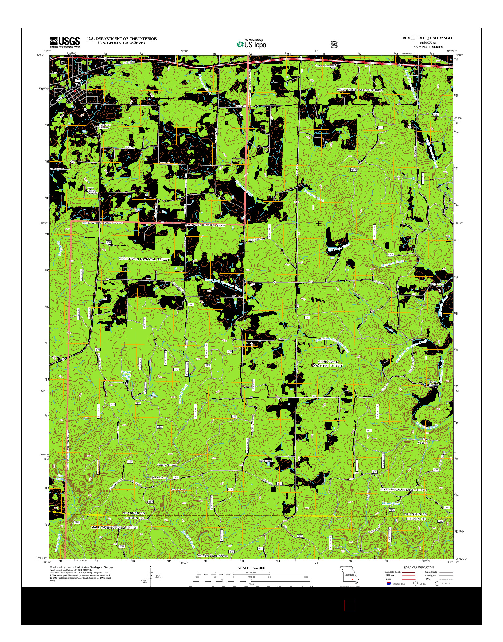 USGS US TOPO 7.5-MINUTE MAP FOR BIRCH TREE, MO 2012