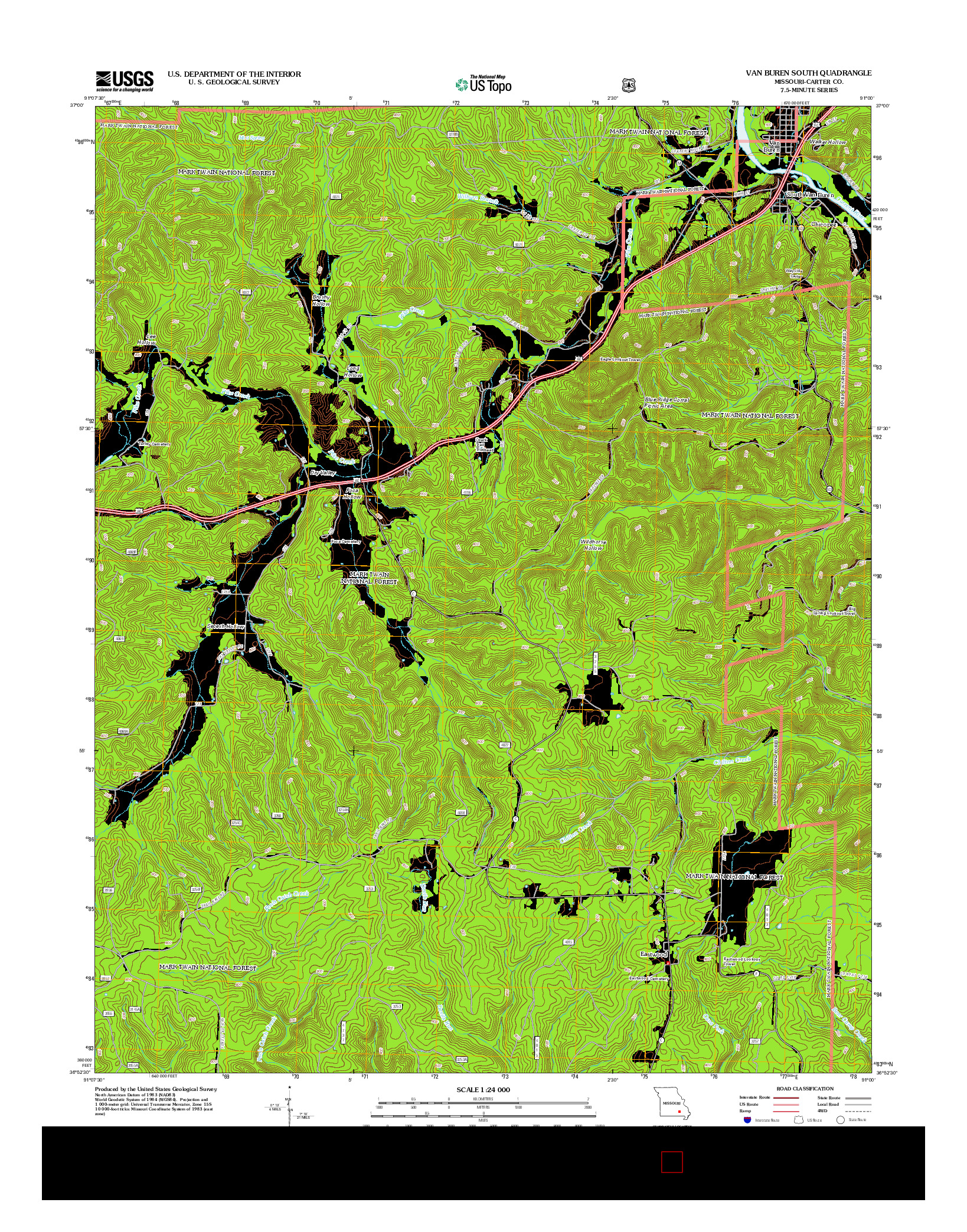 USGS US TOPO 7.5-MINUTE MAP FOR VAN BUREN SOUTH, MO 2012