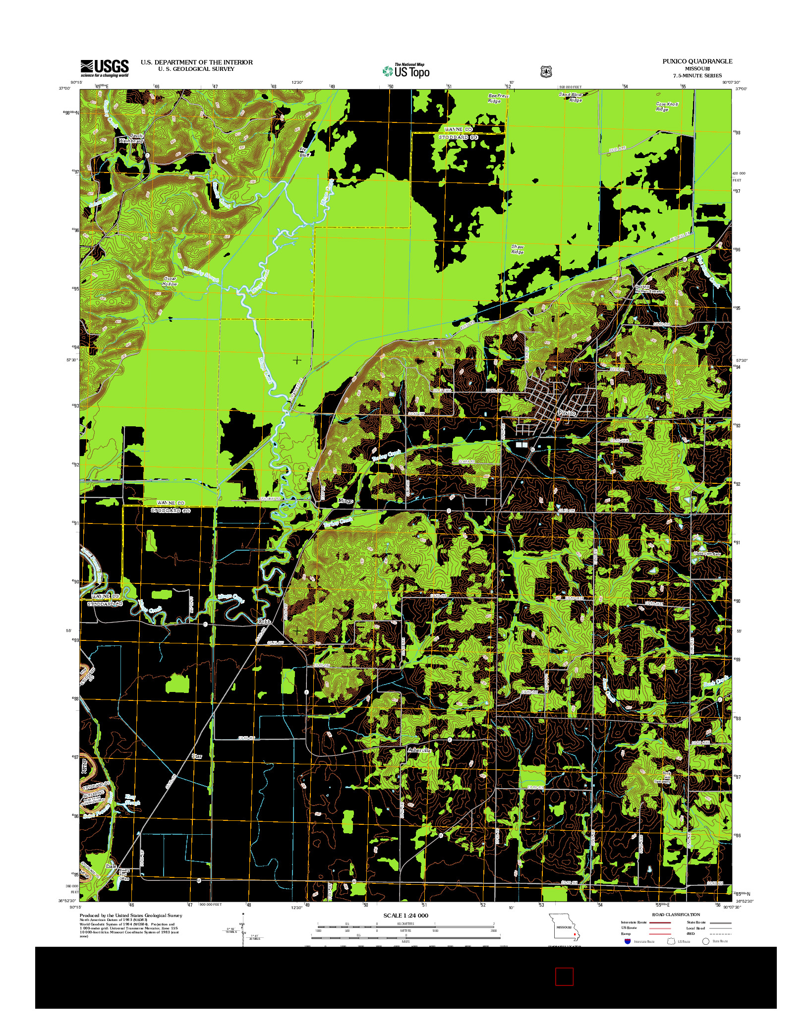 USGS US TOPO 7.5-MINUTE MAP FOR PUXICO, MO 2012