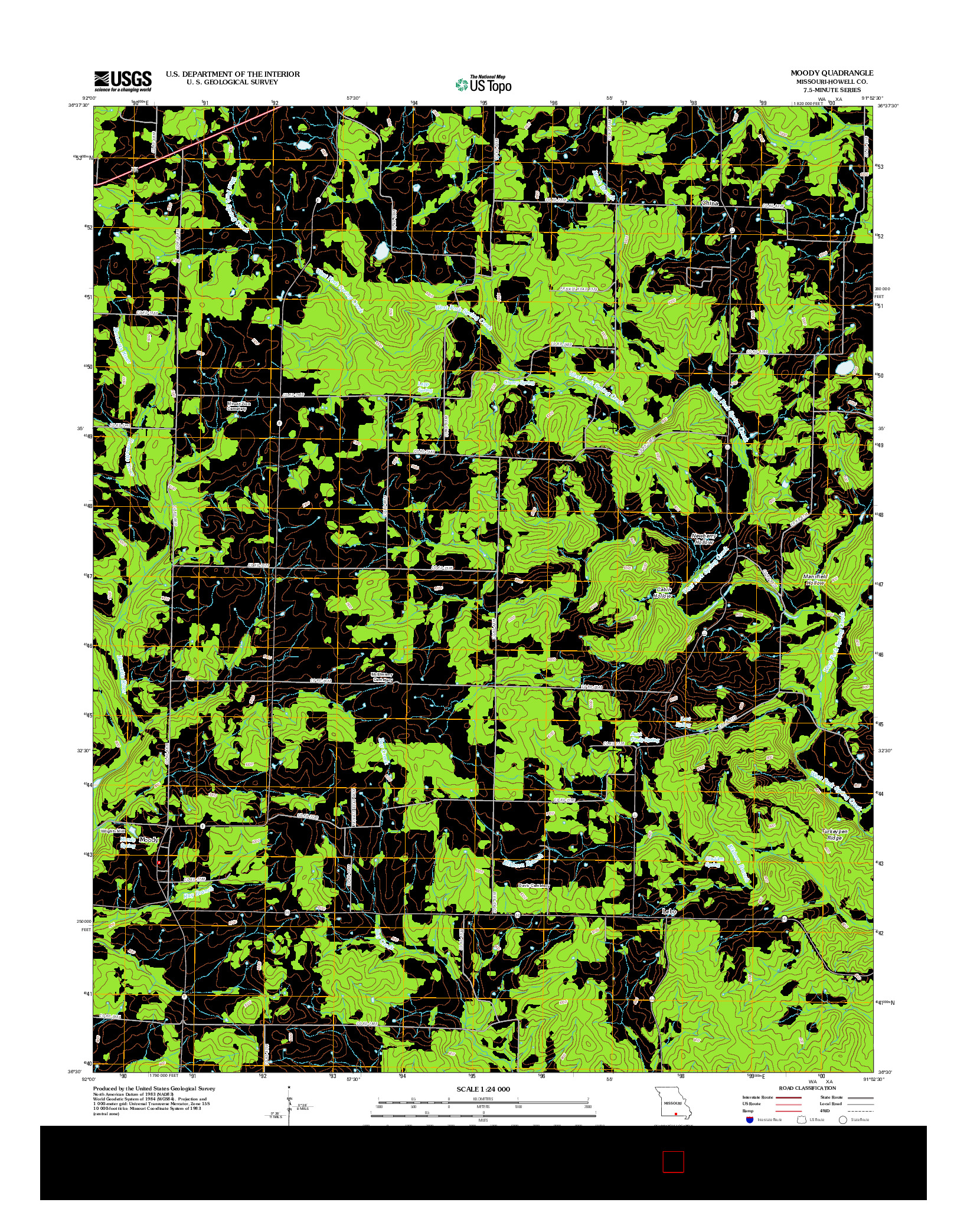 USGS US TOPO 7.5-MINUTE MAP FOR MOODY, MO 2012