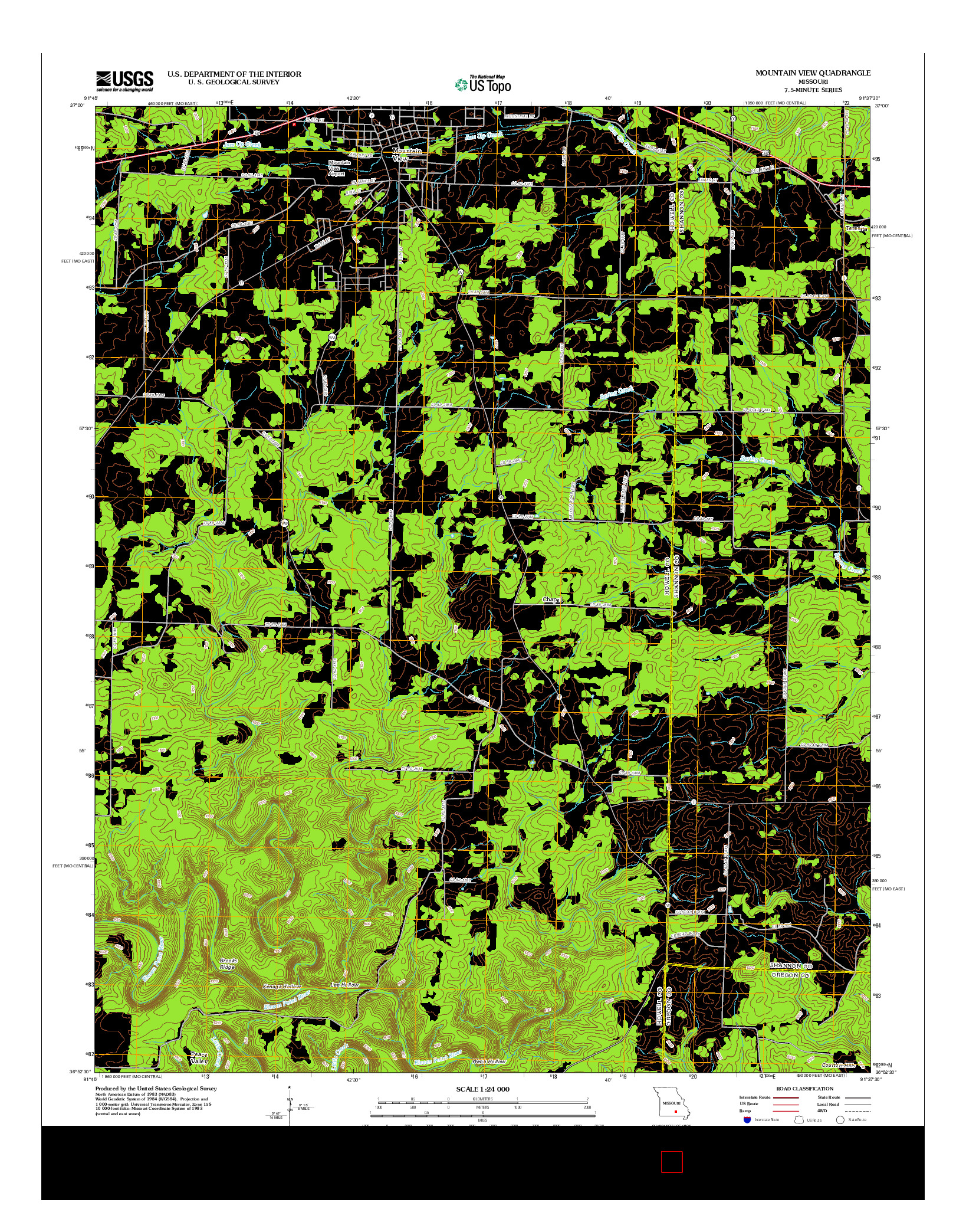 USGS US TOPO 7.5-MINUTE MAP FOR MOUNTAIN VIEW, MO 2012