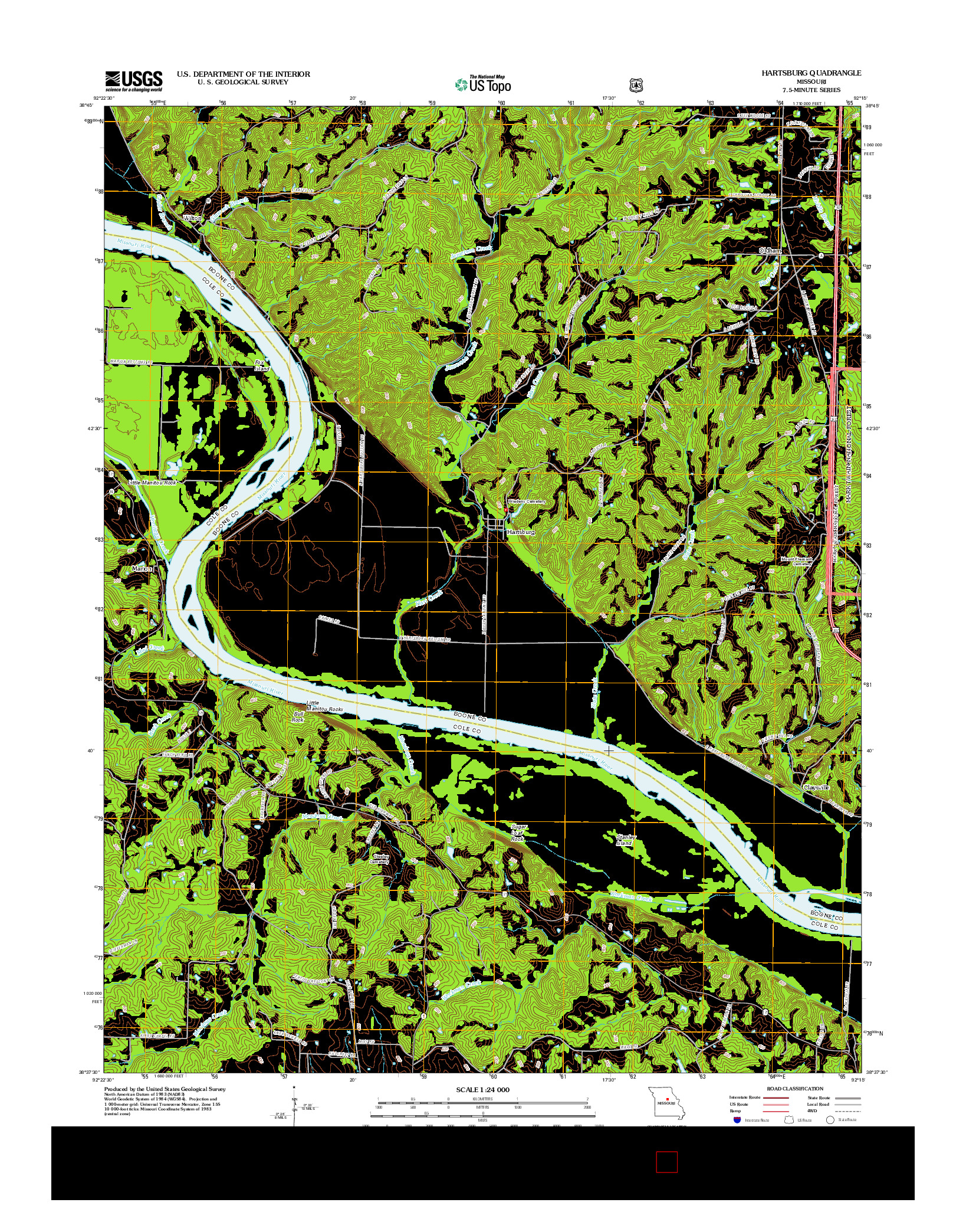 USGS US TOPO 7.5-MINUTE MAP FOR HARTSBURG, MO 2012