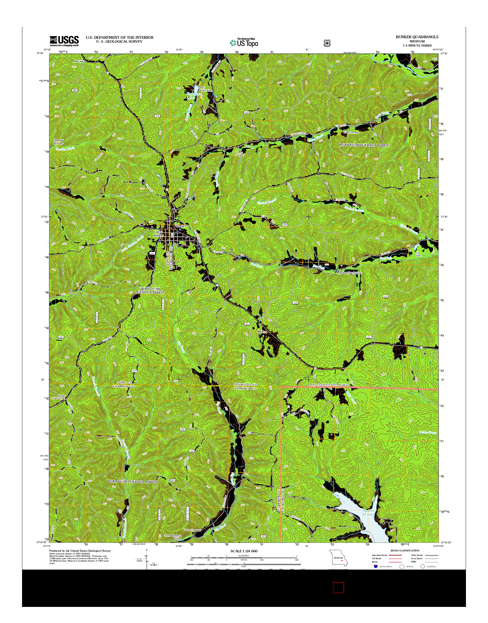 USGS US TOPO 7.5-MINUTE MAP FOR BUNKER, MO 2012