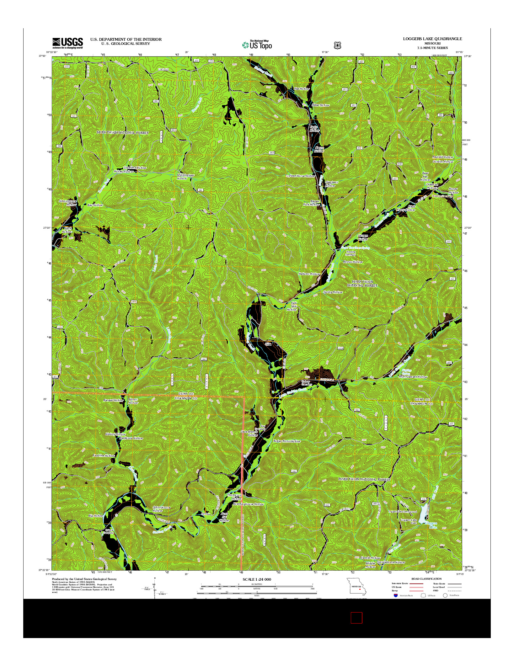 USGS US TOPO 7.5-MINUTE MAP FOR LOGGERS LAKE, MO 2012