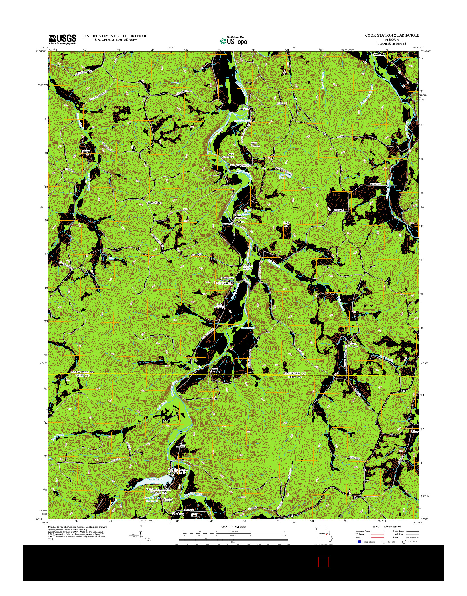 USGS US TOPO 7.5-MINUTE MAP FOR COOK STATION, MO 2012