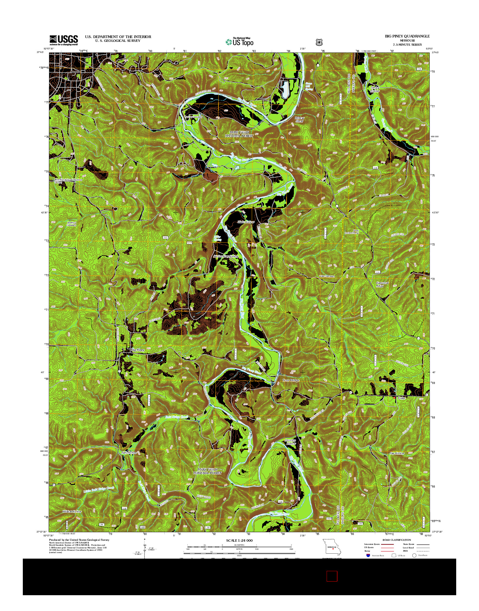 USGS US TOPO 7.5-MINUTE MAP FOR BIG PINEY, MO 2012
