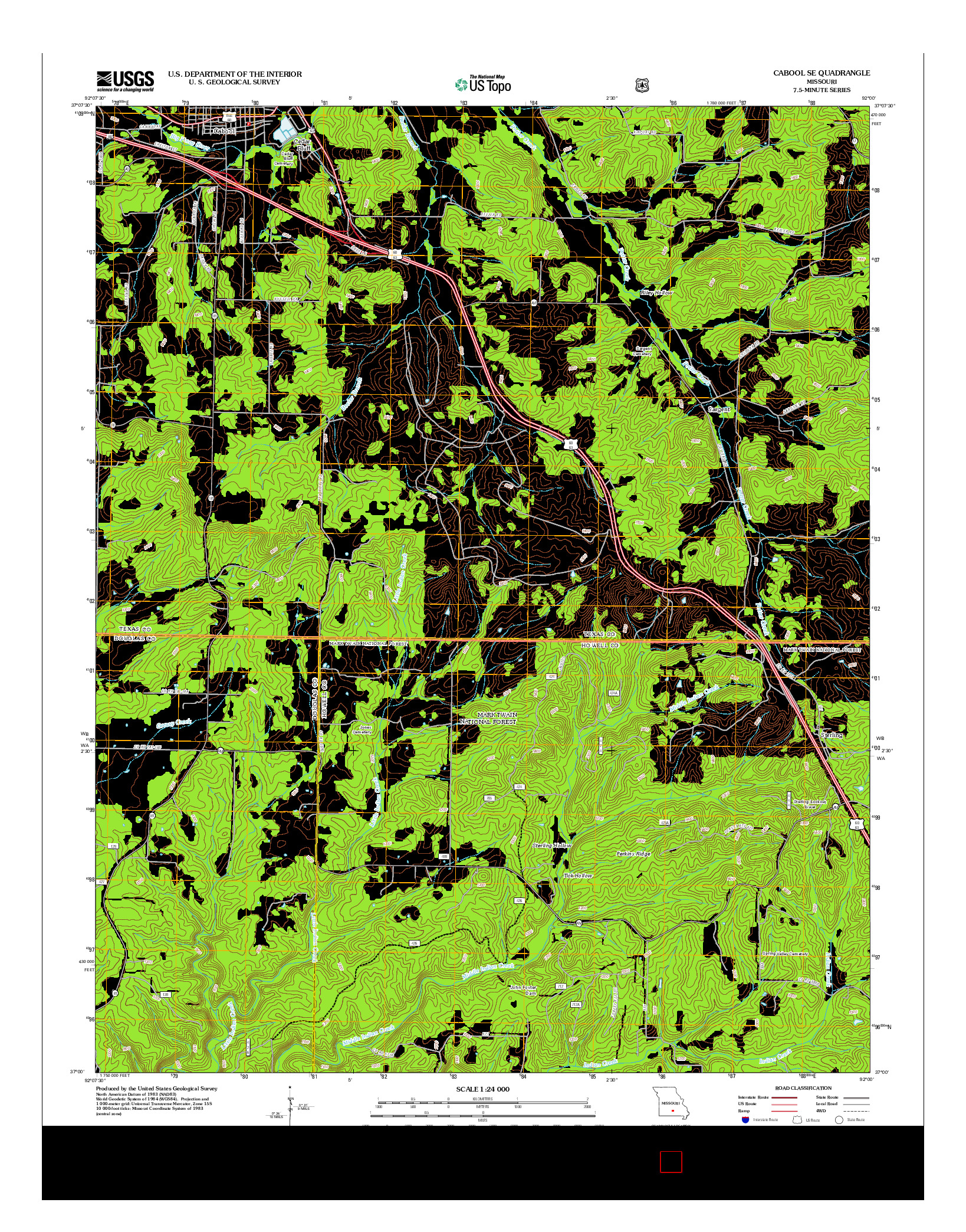 USGS US TOPO 7.5-MINUTE MAP FOR CABOOL SE, MO 2012