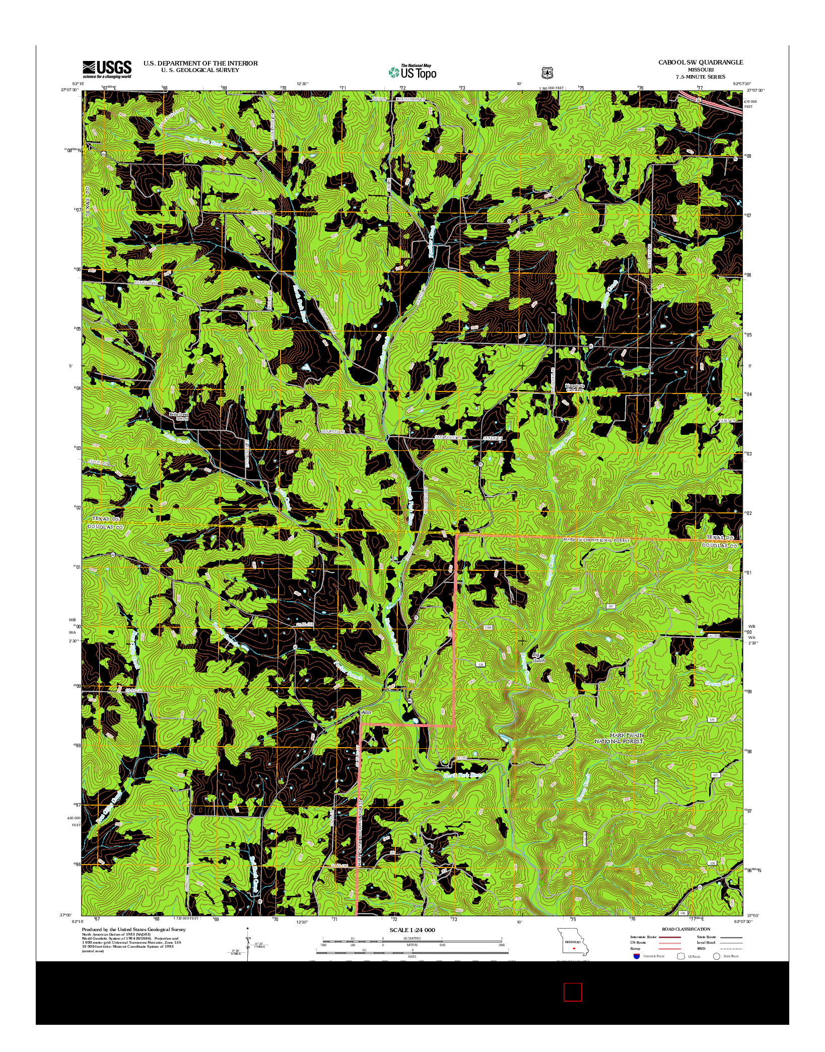 USGS US TOPO 7.5-MINUTE MAP FOR CABOOL SW, MO 2012