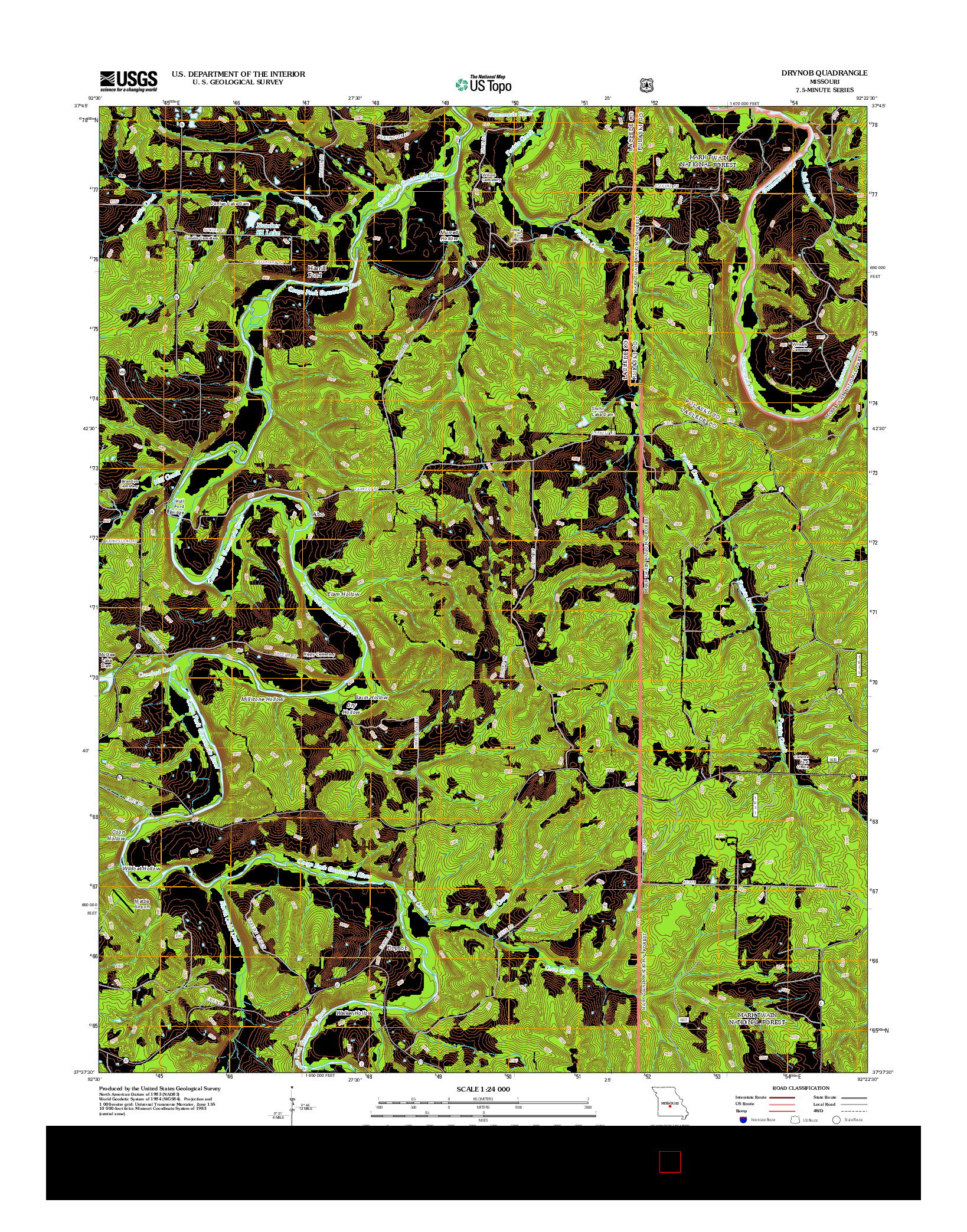 USGS US TOPO 7.5-MINUTE MAP FOR DRYNOB, MO 2012