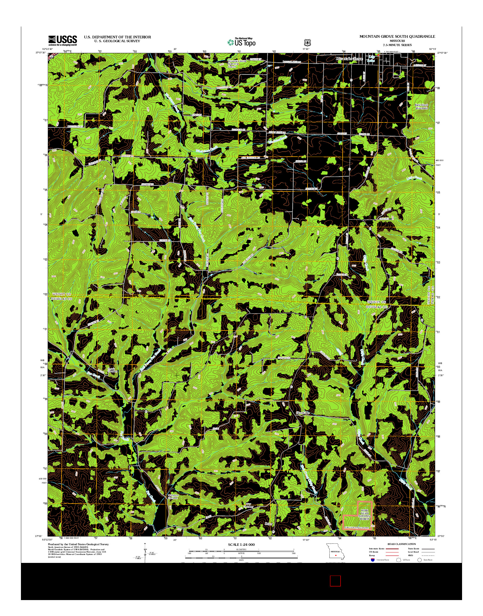 USGS US TOPO 7.5-MINUTE MAP FOR MOUNTAIN GROVE SOUTH, MO 2012
