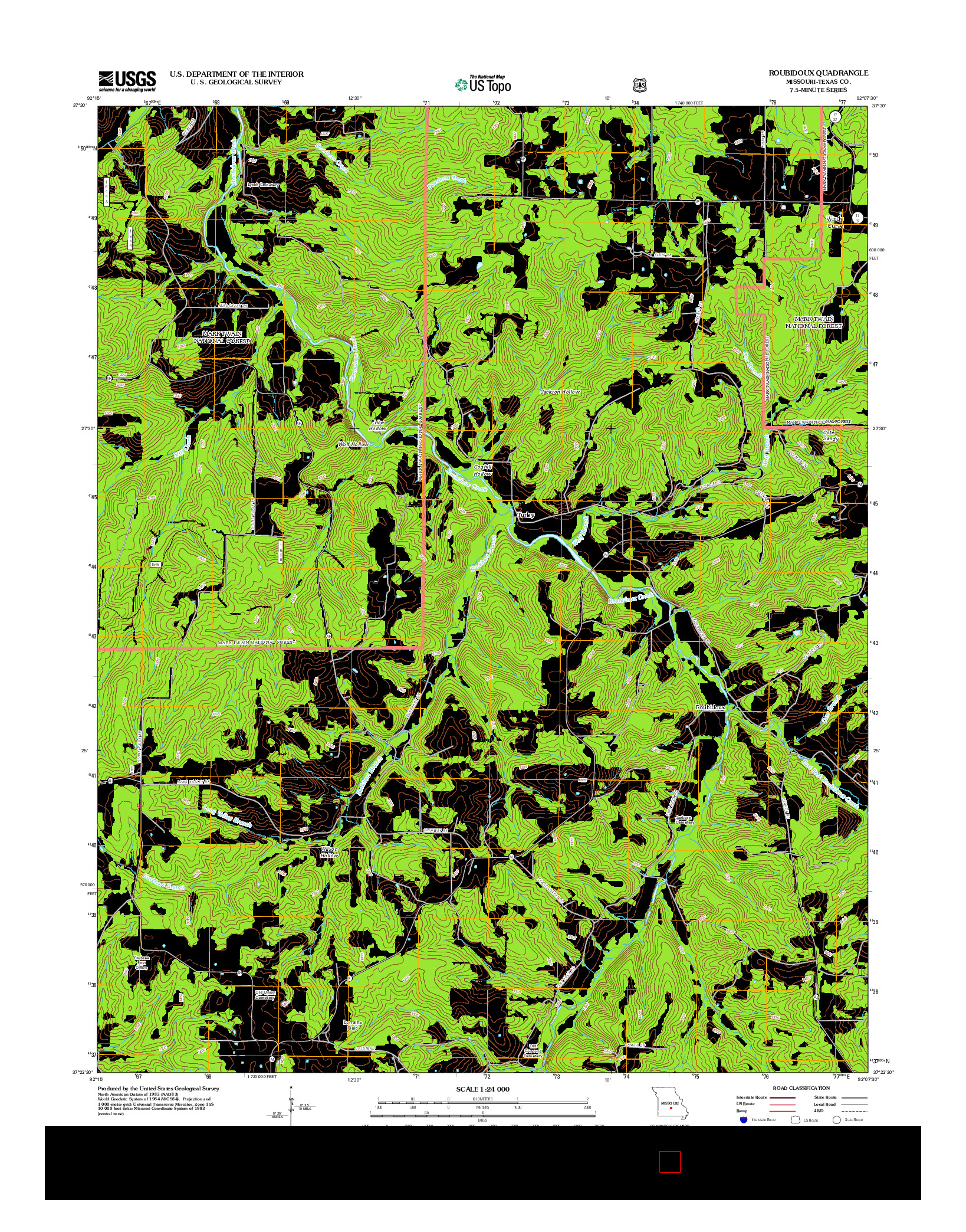 USGS US TOPO 7.5-MINUTE MAP FOR ROUBIDOUX, MO 2012