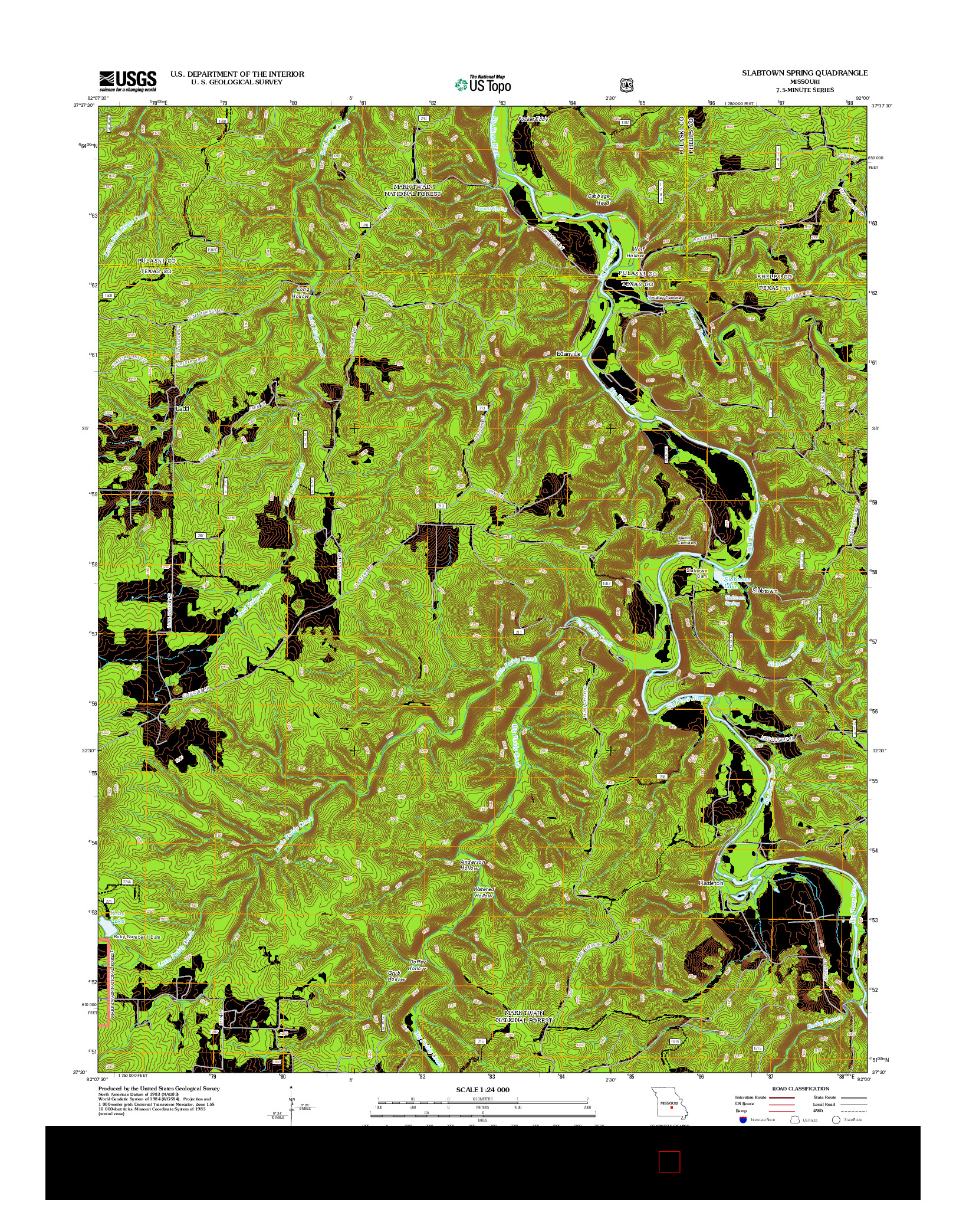 USGS US TOPO 7.5-MINUTE MAP FOR SLABTOWN SPRING, MO 2012