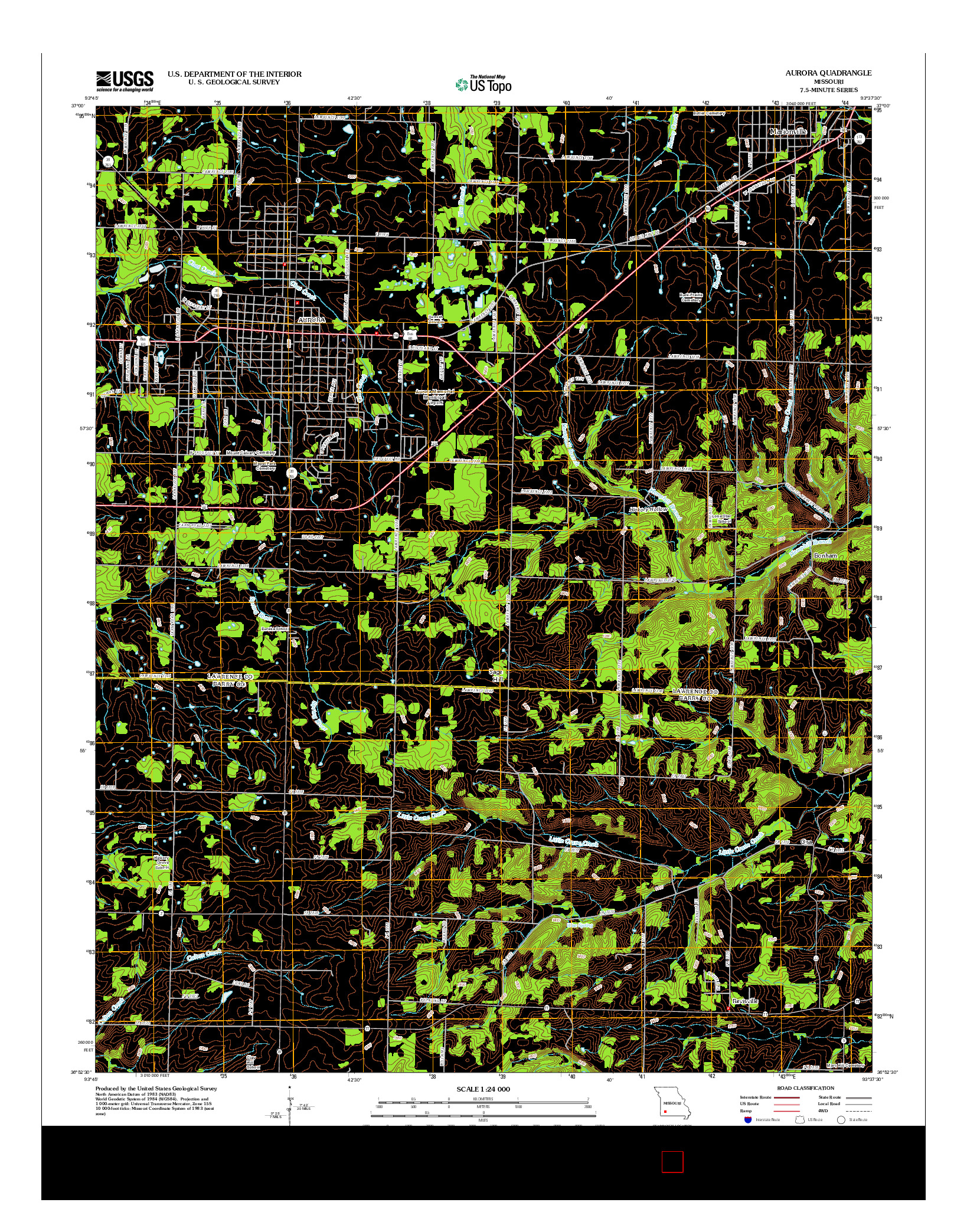 USGS US TOPO 7.5-MINUTE MAP FOR AURORA, MO 2012