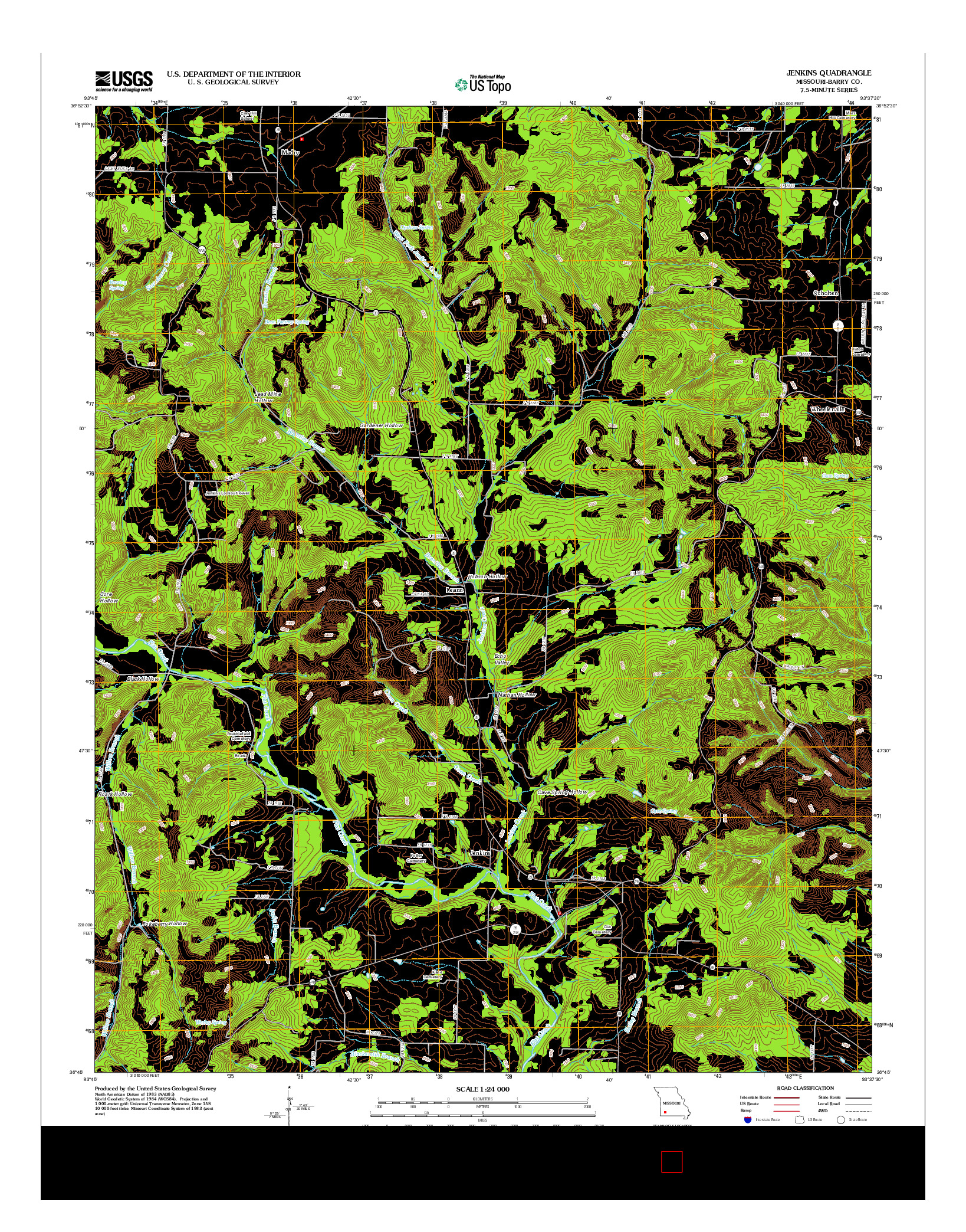 USGS US TOPO 7.5-MINUTE MAP FOR JENKINS, MO 2012