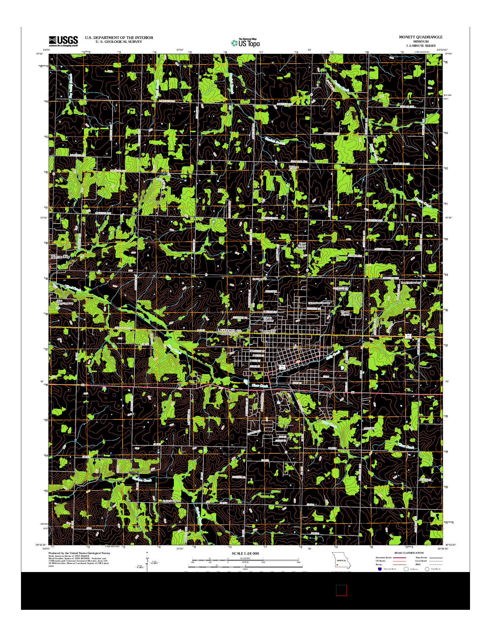 USGS US TOPO 7.5-MINUTE MAP FOR MONETT, MO 2012