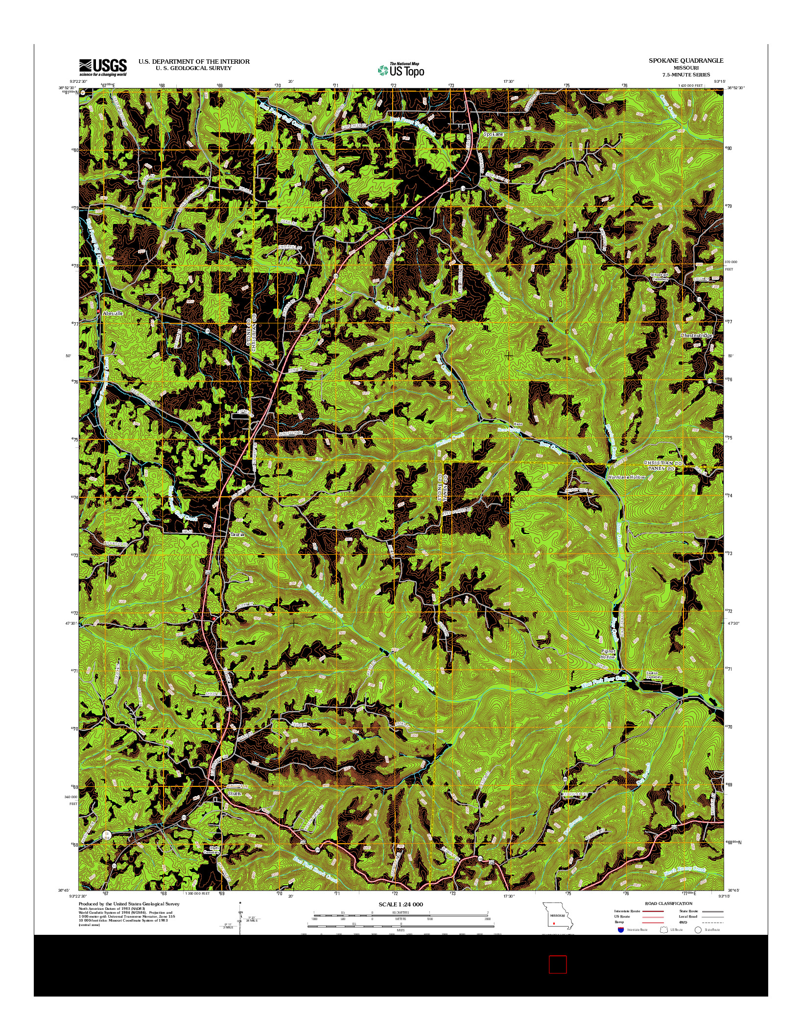 USGS US TOPO 7.5-MINUTE MAP FOR SPOKANE, MO 2012