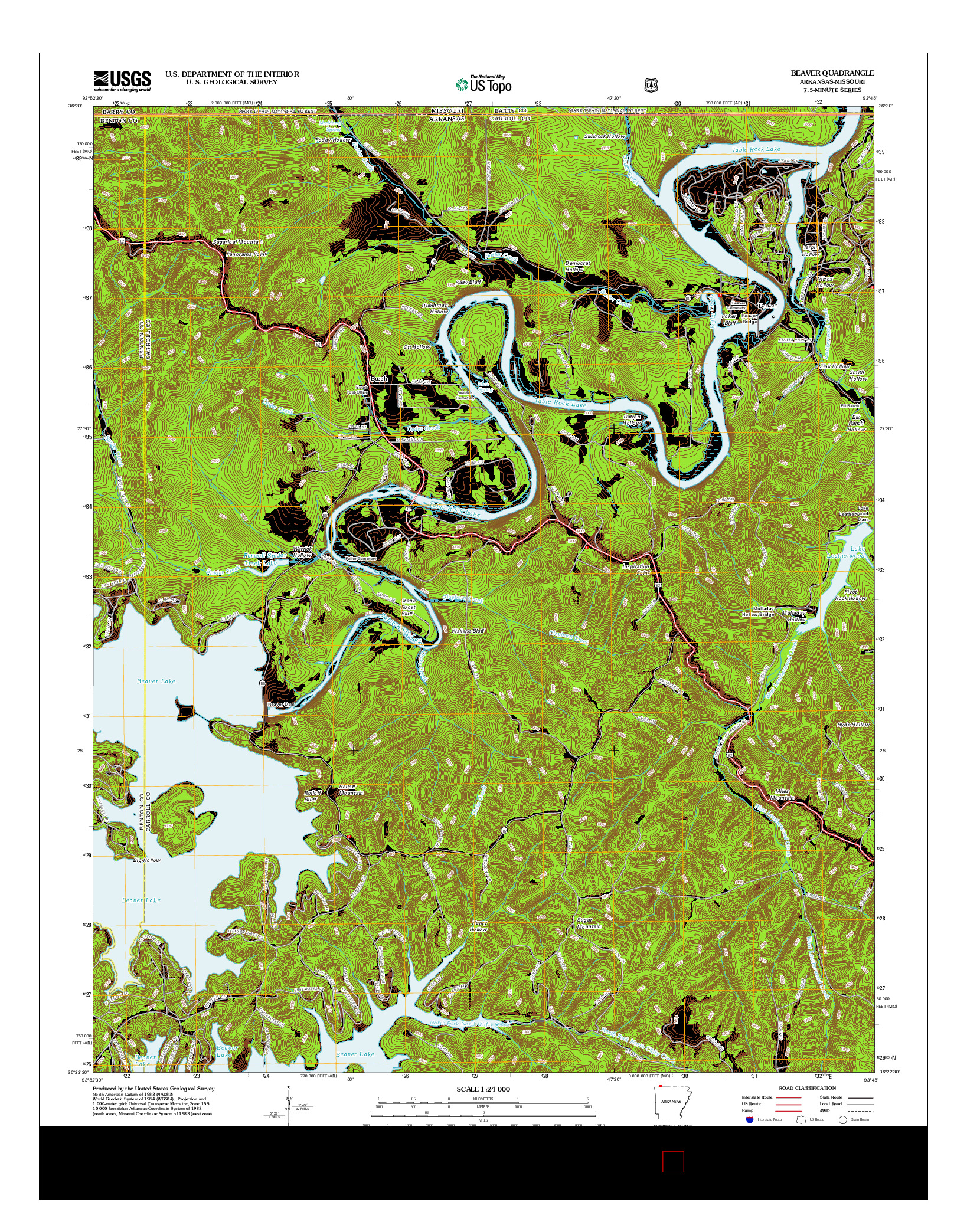 USGS US TOPO 7.5-MINUTE MAP FOR BEAVER, AR-MO 2012