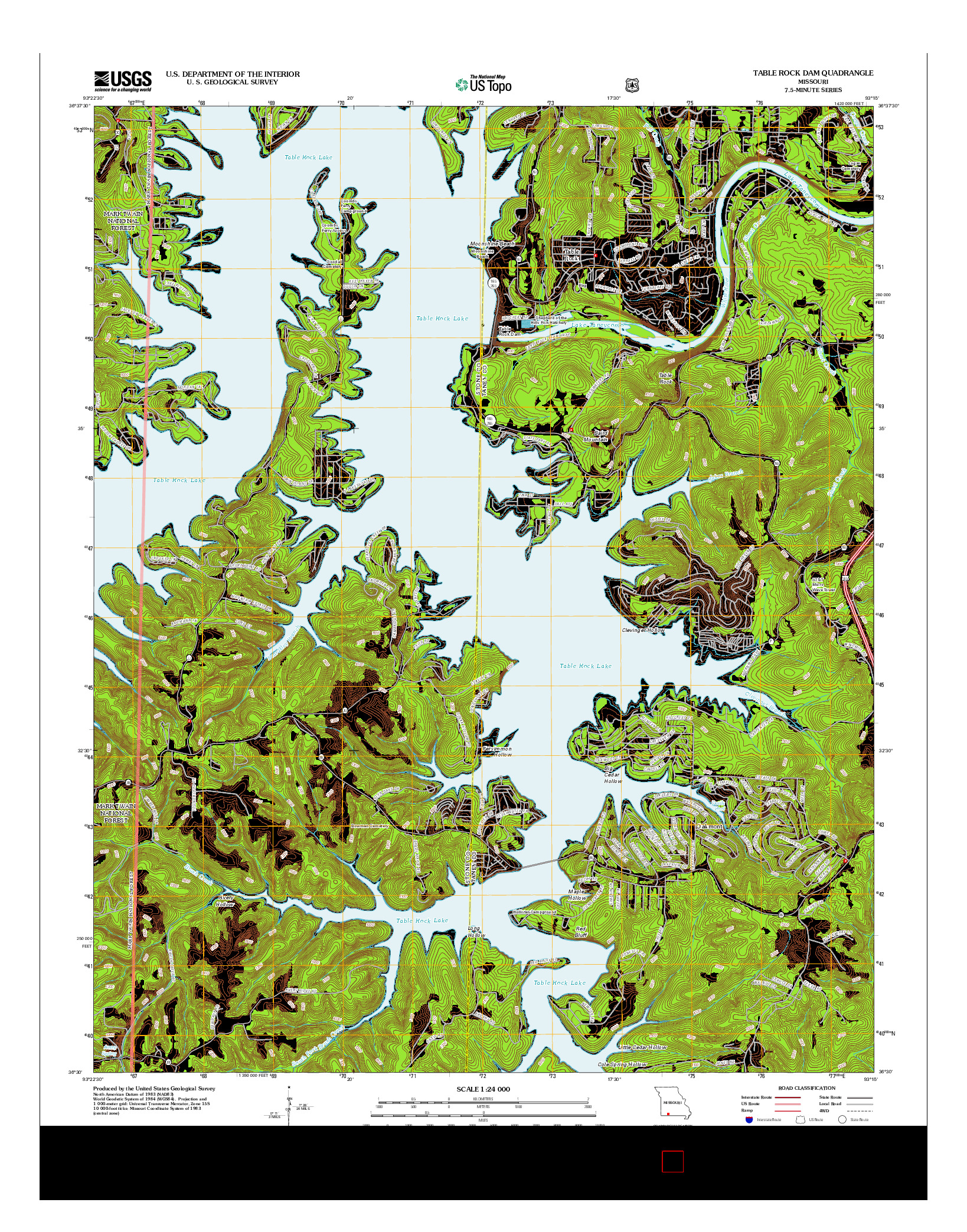 USGS US TOPO 7.5-MINUTE MAP FOR TABLE ROCK DAM, MO 2012
