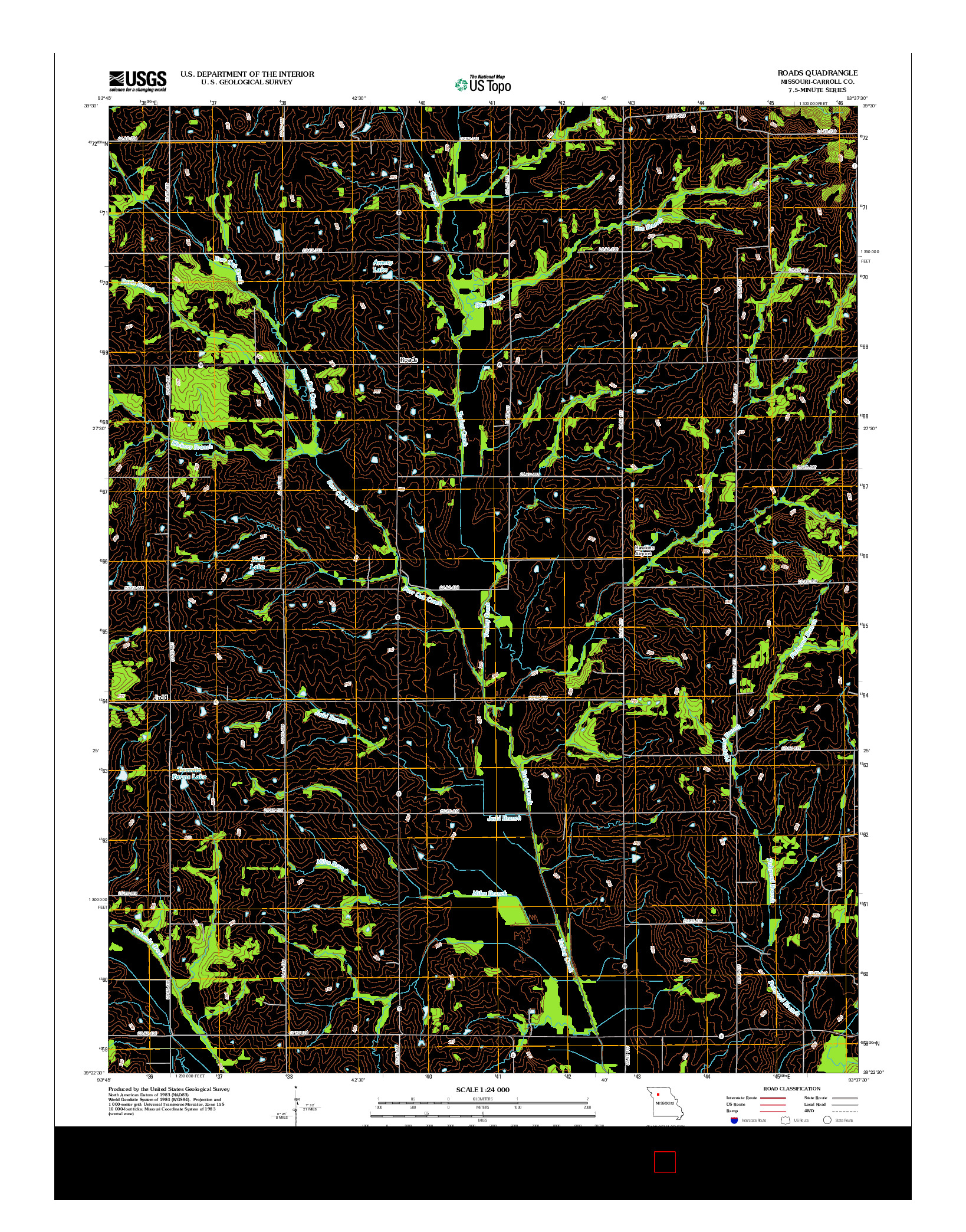 USGS US TOPO 7.5-MINUTE MAP FOR ROADS, MO 2012