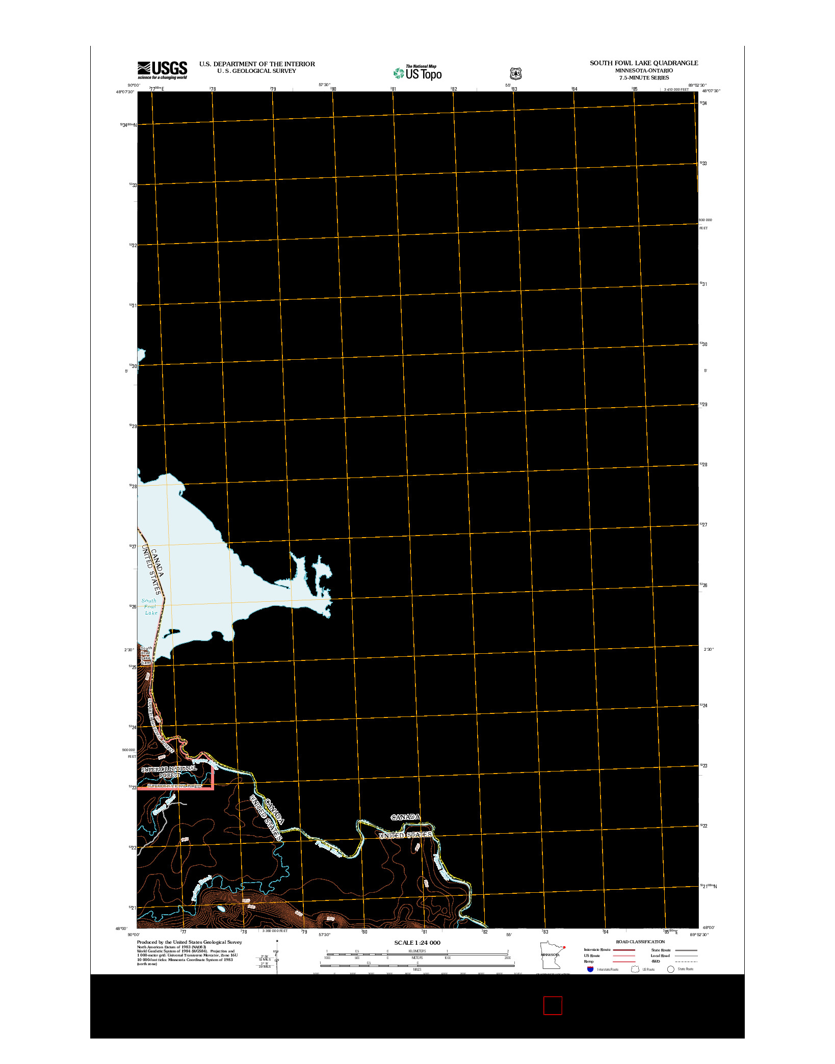 USGS US TOPO 7.5-MINUTE MAP FOR SOUTH FOWL LAKE, MN-ON 2012