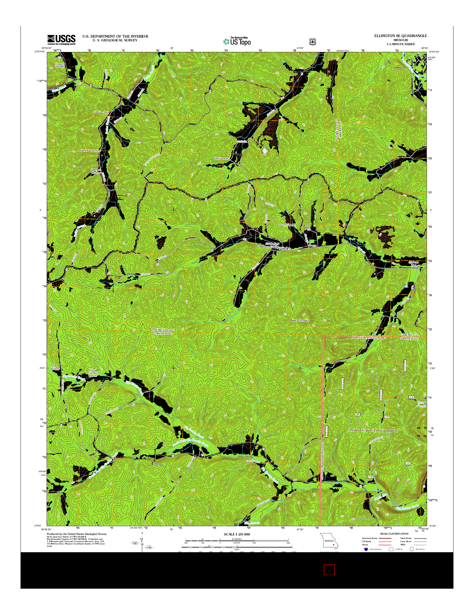 USGS US TOPO 7.5-MINUTE MAP FOR ELLINGTON SE, MO 2012
