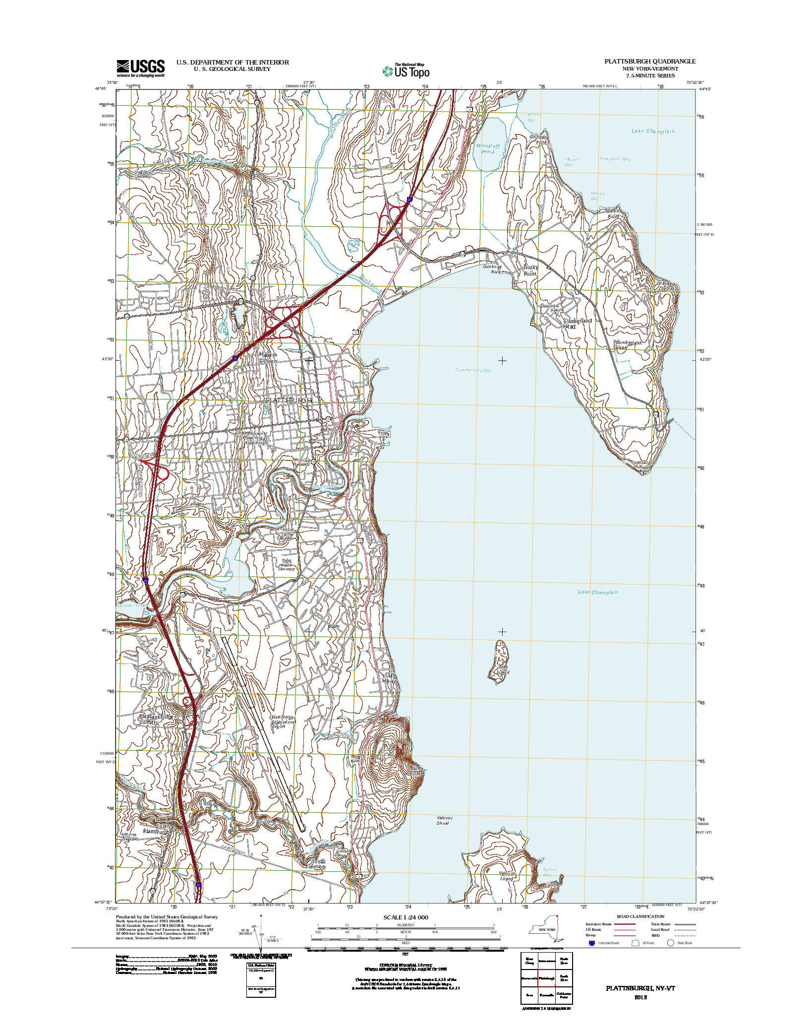 USGS US TOPO 7.5-MINUTE MAP FOR PLATTSBURGH, NY-VT 2012