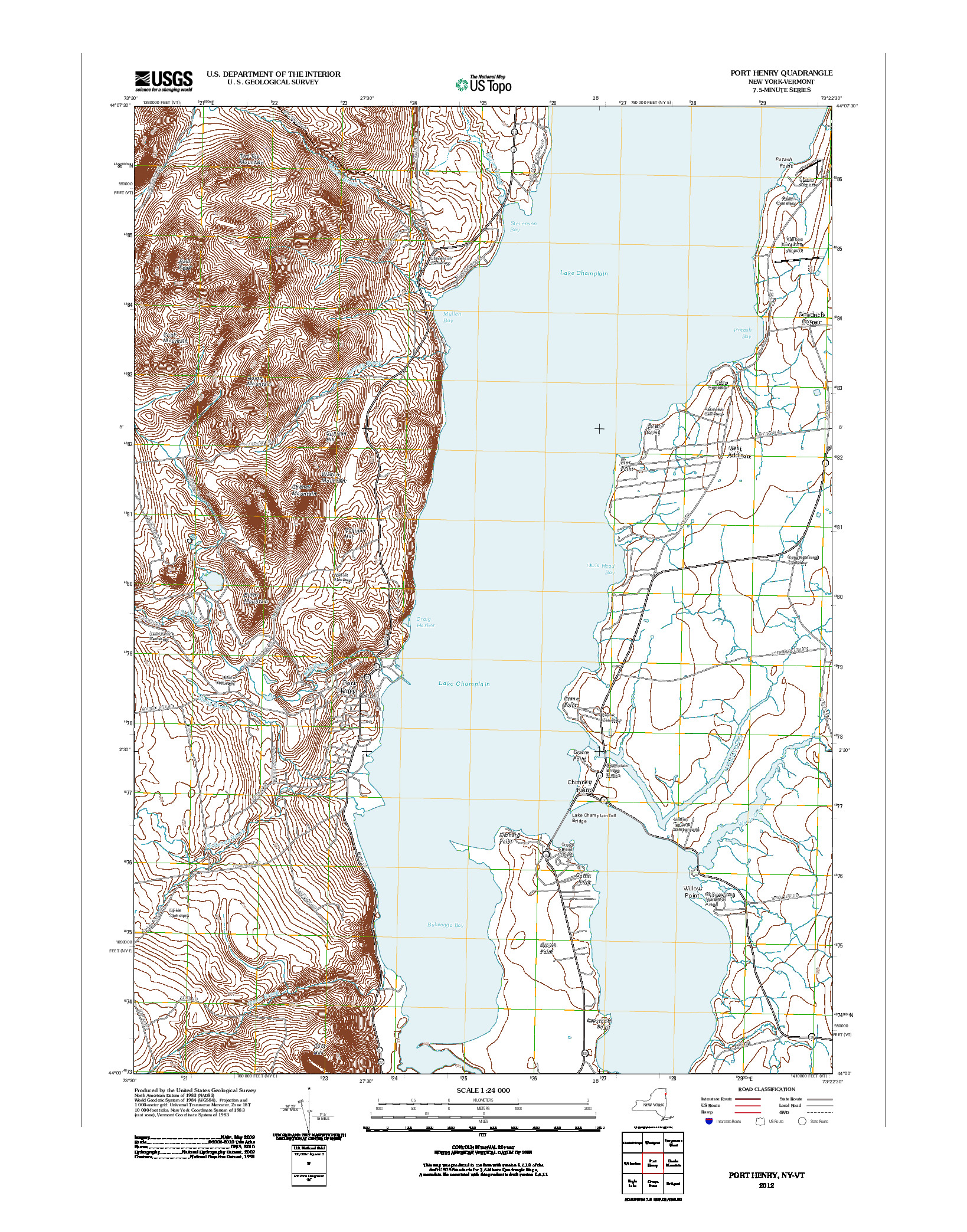 USGS US TOPO 7.5-MINUTE MAP FOR PORT HENRY, NY-VT 2012